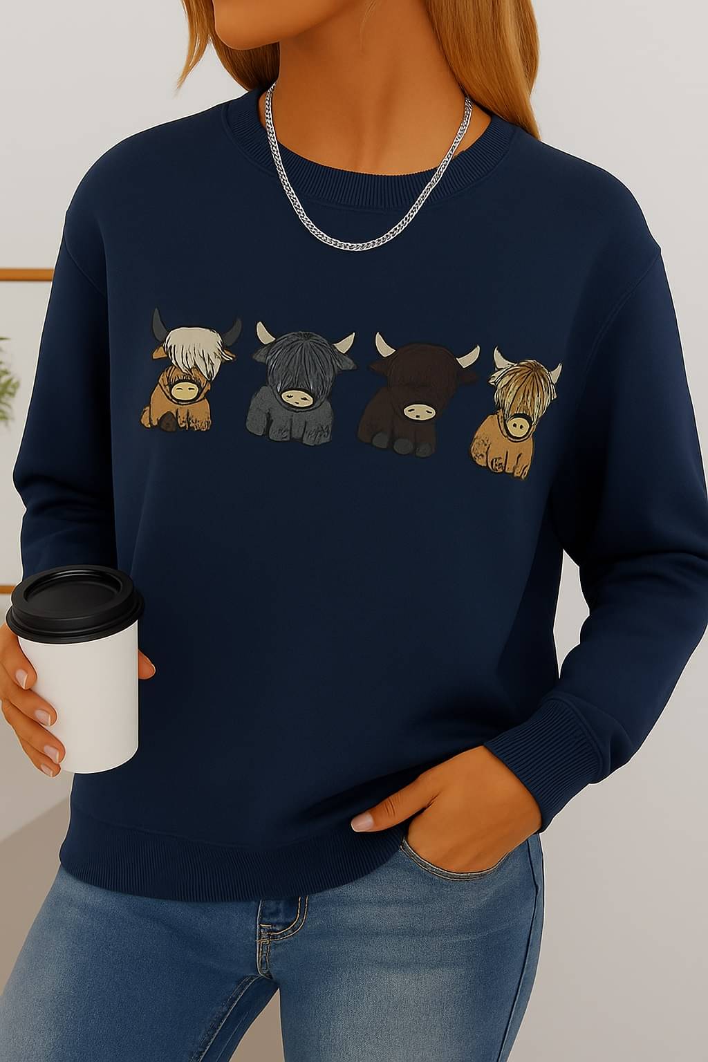     			Kashian Women Fleece Round Neck Sweatshirt For Light Winters ( Blue )