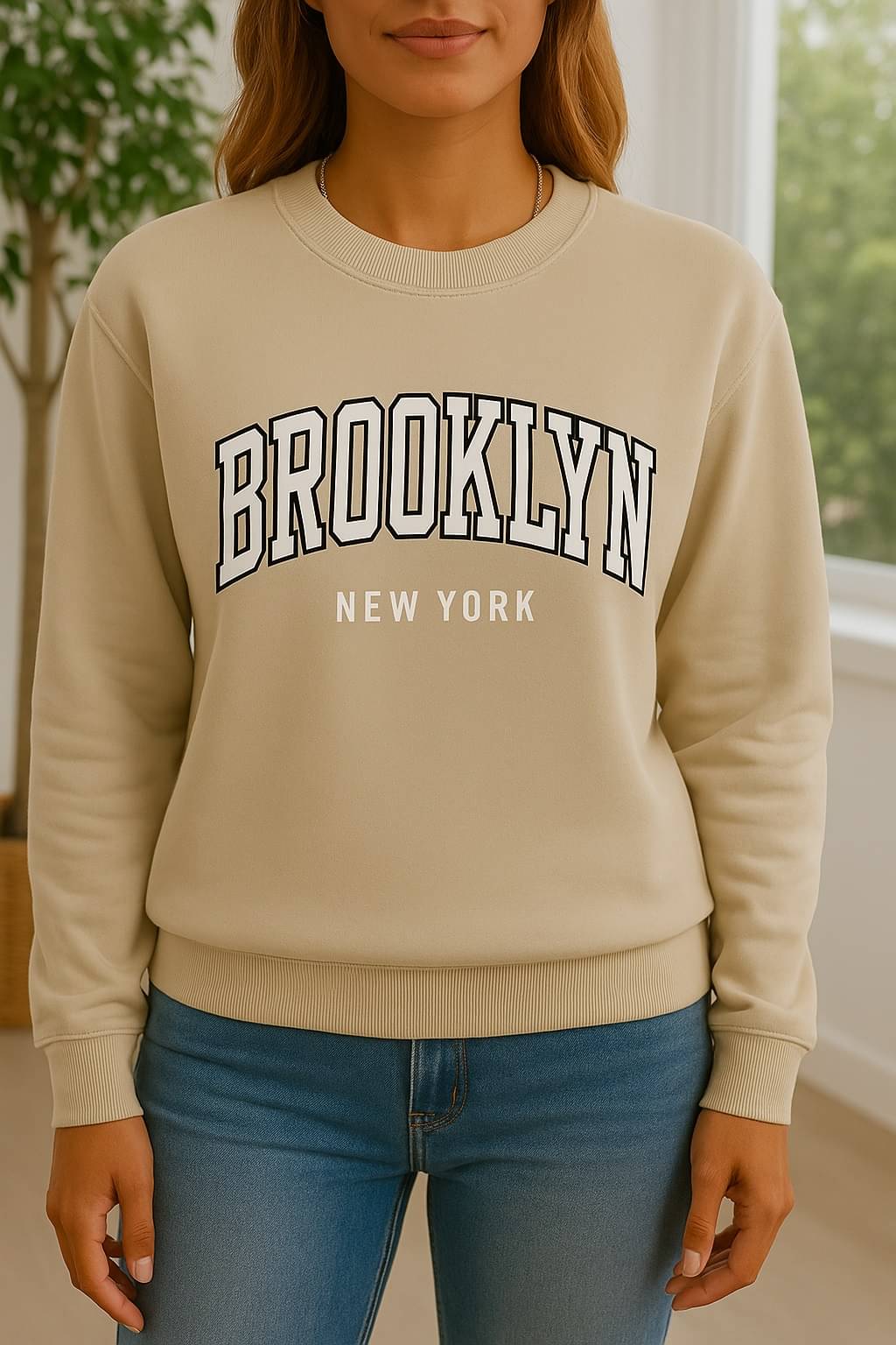     			Kashian Women Fleece Round Neck Sweatshirt For Light Winters ( Beige )