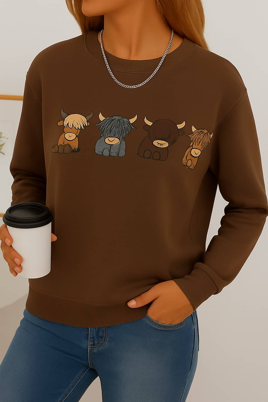     			Kashian Women Fleece Round Neck Sweatshirt For Light Winters ( Brown )