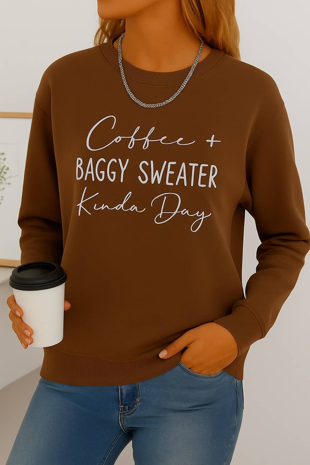     			Kashian Women Fleece Round Neck Sweatshirt For Light Winters ( Brown )