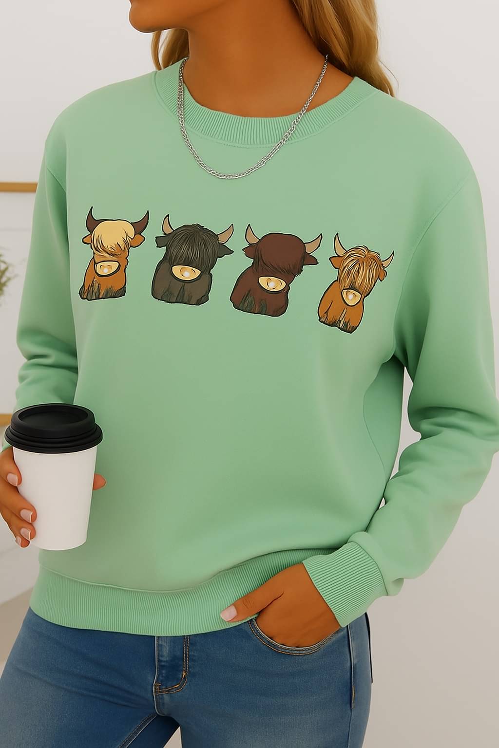     			Kashian Women Fleece Round Neck Sweatshirt For Light Winters ( Green )