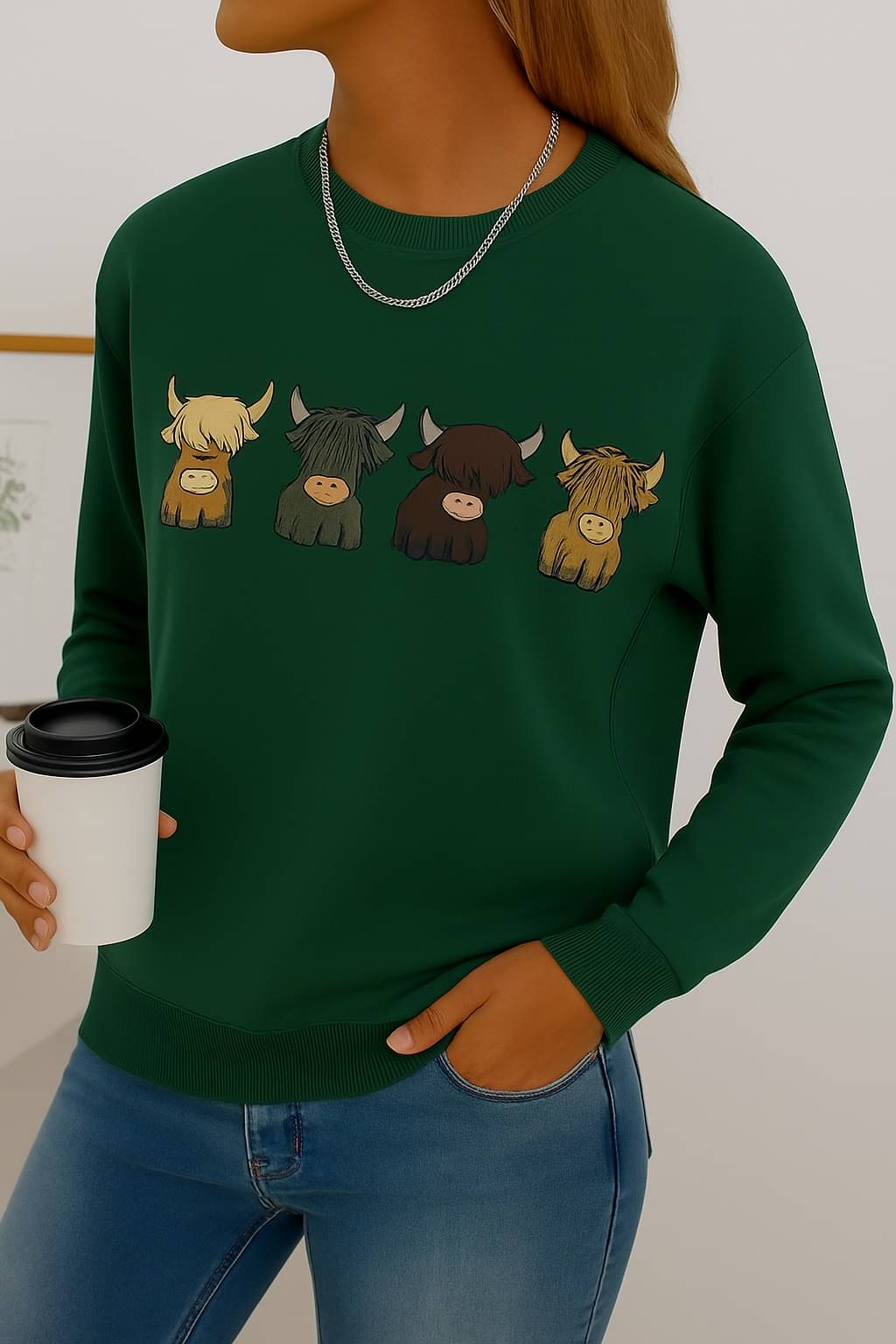     			Kashian Women Fleece Round Neck Sweatshirt For Light Winters ( Olive )