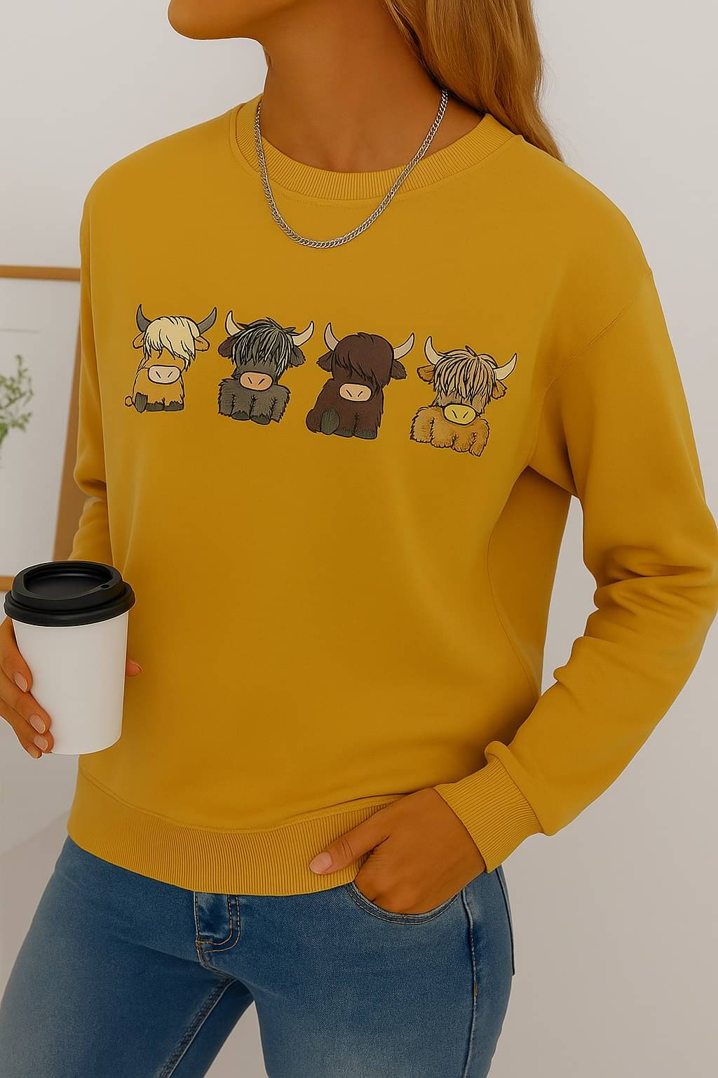     			Kashian Women Fleece Round Neck Sweatshirt For Light Winters ( Mustard )