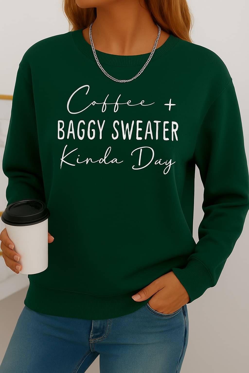     			Kashian Women Fleece Round Neck Sweatshirt For Light Winters ( Olive )