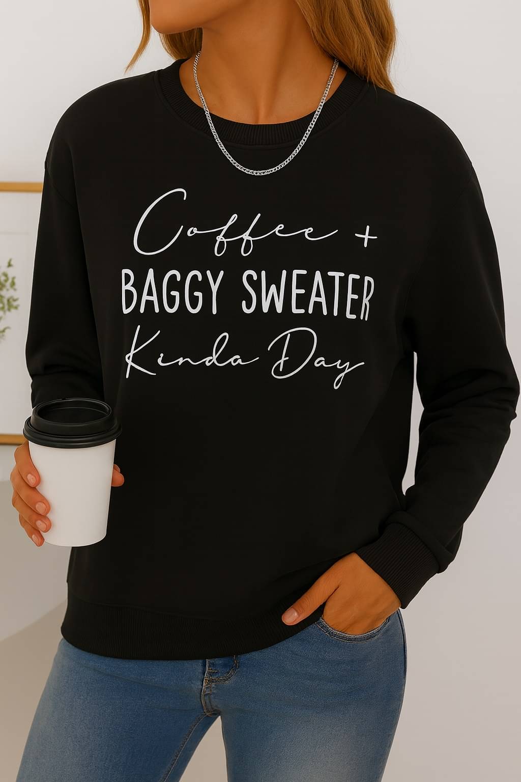 Kashian Women Fleece Round Neck Sweatshirt For Light Winters ( Black ) Kashian Women Fleece Round Neck Sweatshirt For Light Winters ( Black )