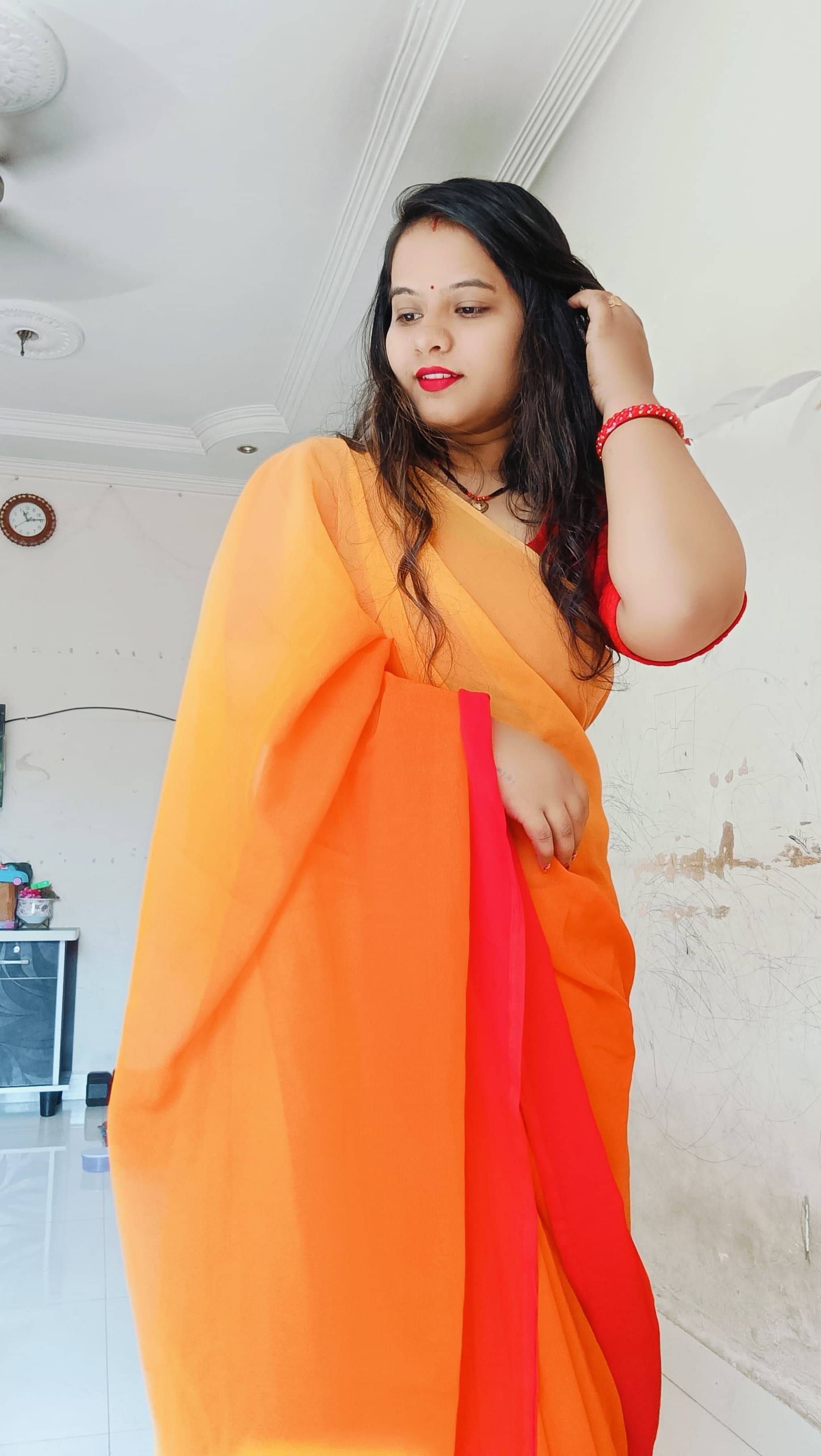 Kashvi Sarees Georgette Dyed Ilkal Saree With Unstitched Blouse Piece ( Orange )     			Kashvi Sarees Georgette Dyed Ilkal Saree With Unstitched Blouse Piece ( Orange )