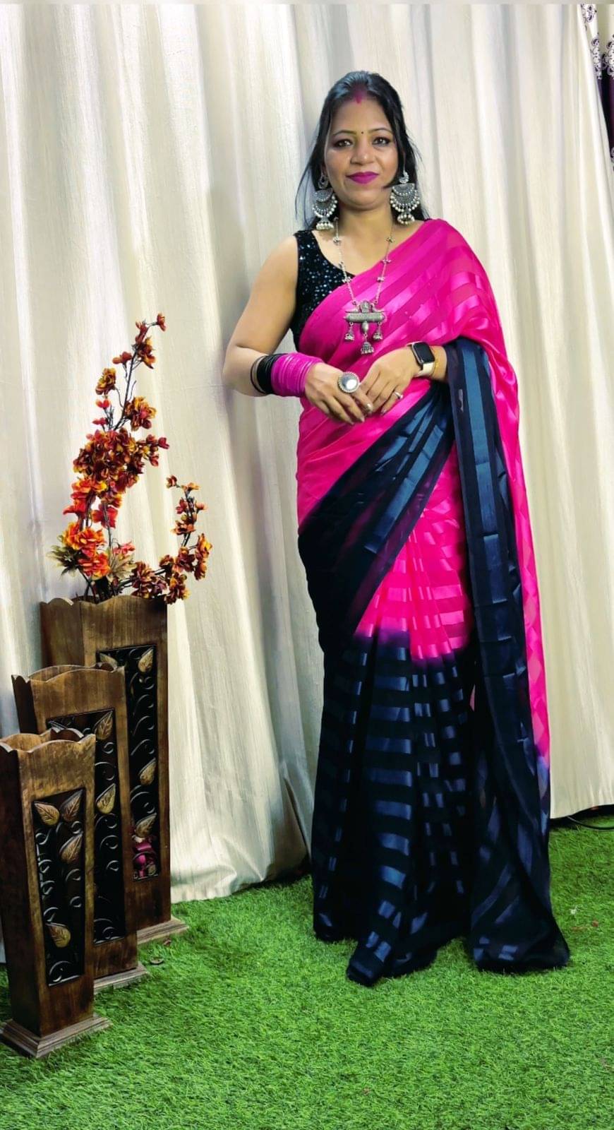 Kashvi Sarees Georgette Solid Ilkal Saree With Unstitched Blouse Piece ( Pink )     			Kashvi Sarees Georgette Solid Ilkal Saree With Unstitched Blouse Piece ( Pink )