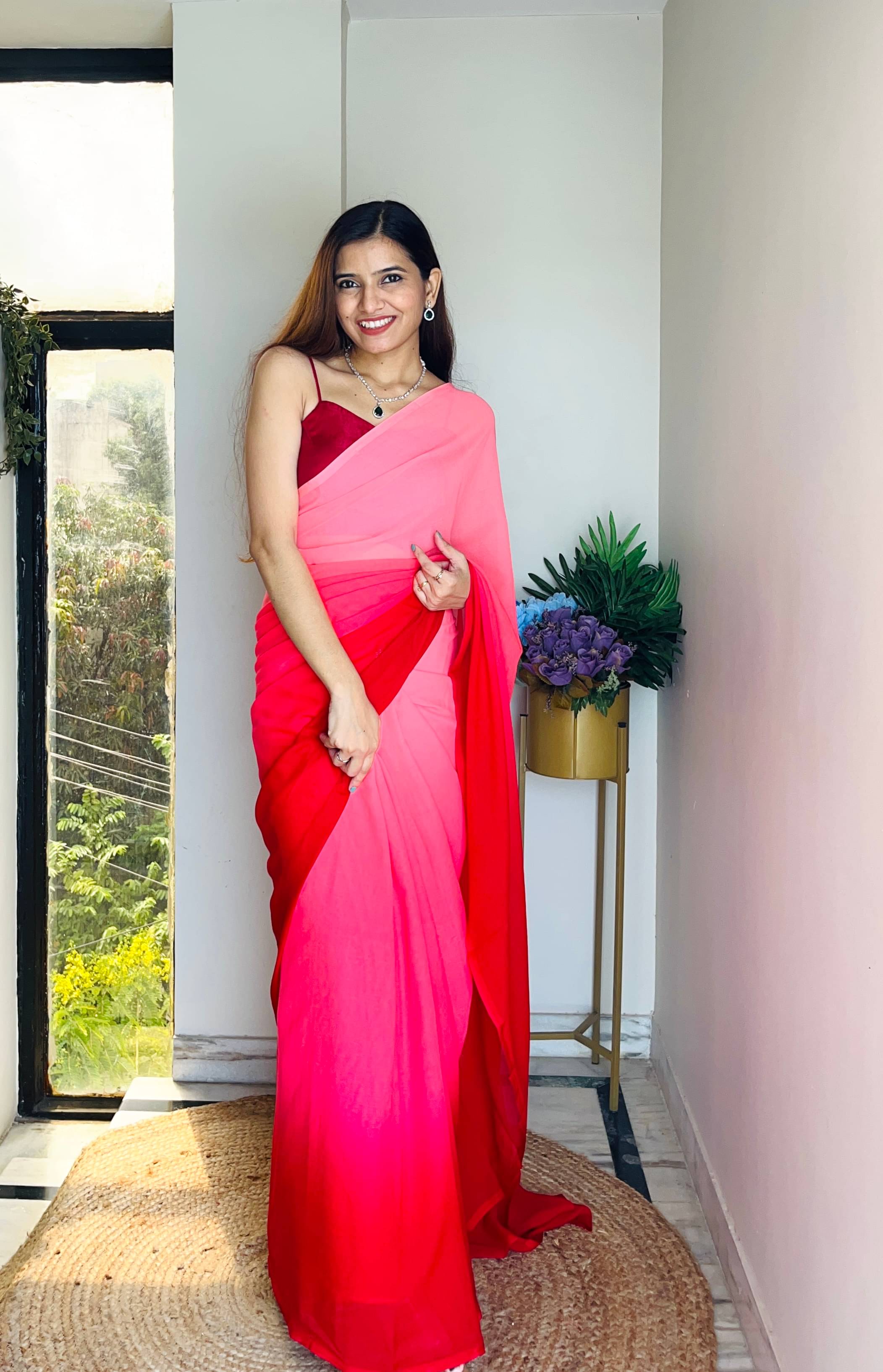 Kashvi Sarees Georgette Striped Ilkal Saree With Unstitched Blouse Piece ( Pink )     			Kashvi Sarees Georgette Striped Ilkal Saree With Unstitched Blouse Piece ( Pink )