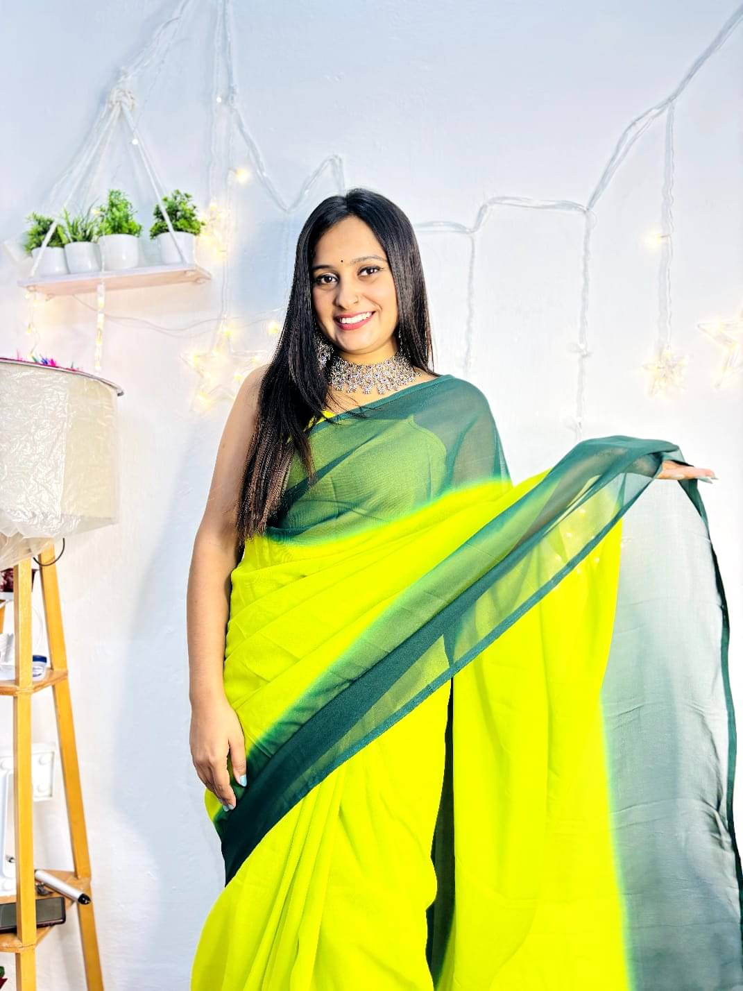     			Kashvi Sarees Georgette Striped Ilkal Saree With Unstitched Blouse Piece ( Green )