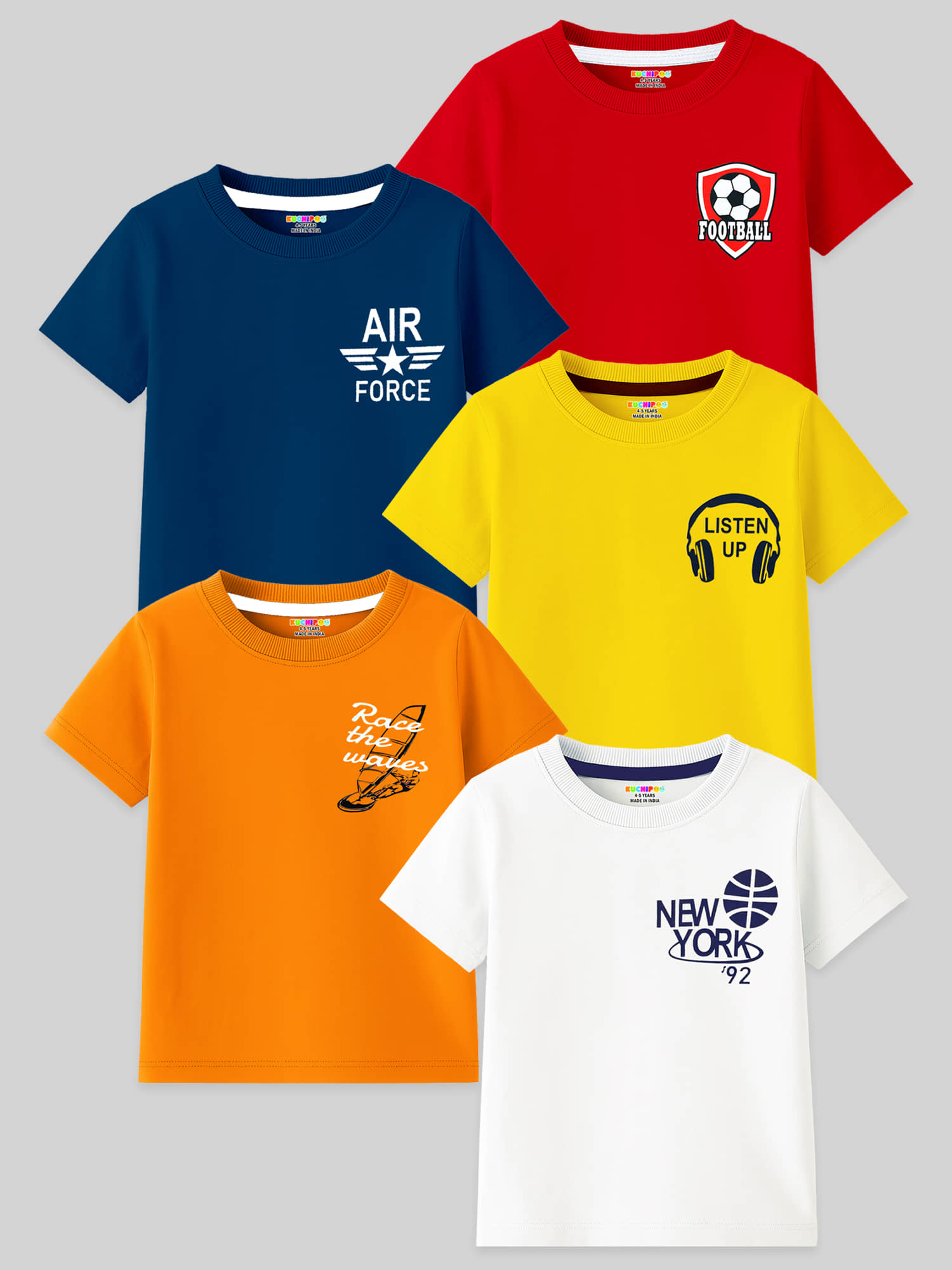 Kuchipoo Pack of 5 Boys Cotton Blend T-Shirt ( Multicolor 5 )