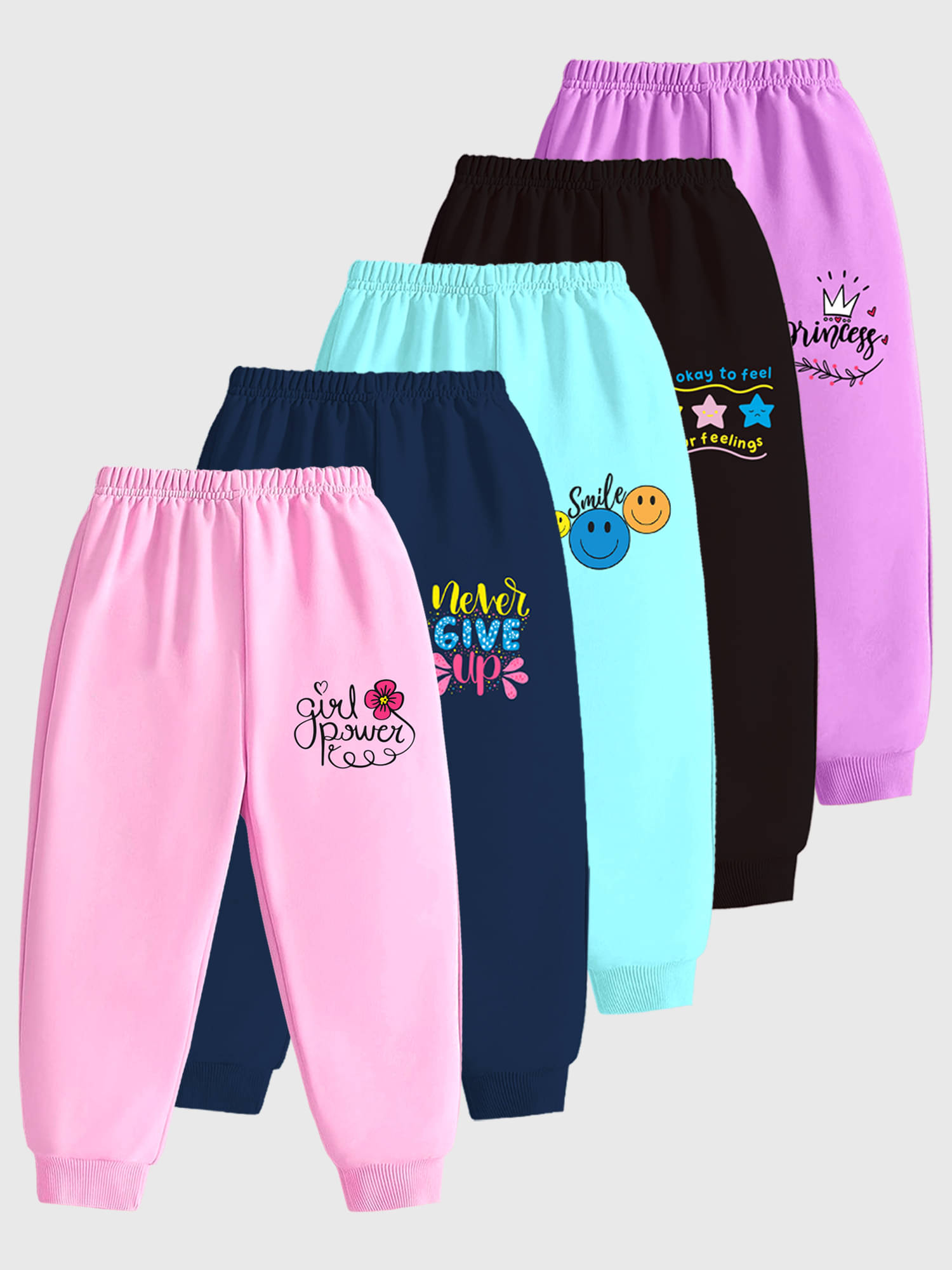     			Kuchipoo Pack of 5 Girls Cotton Blend Trackpants ( Colors )