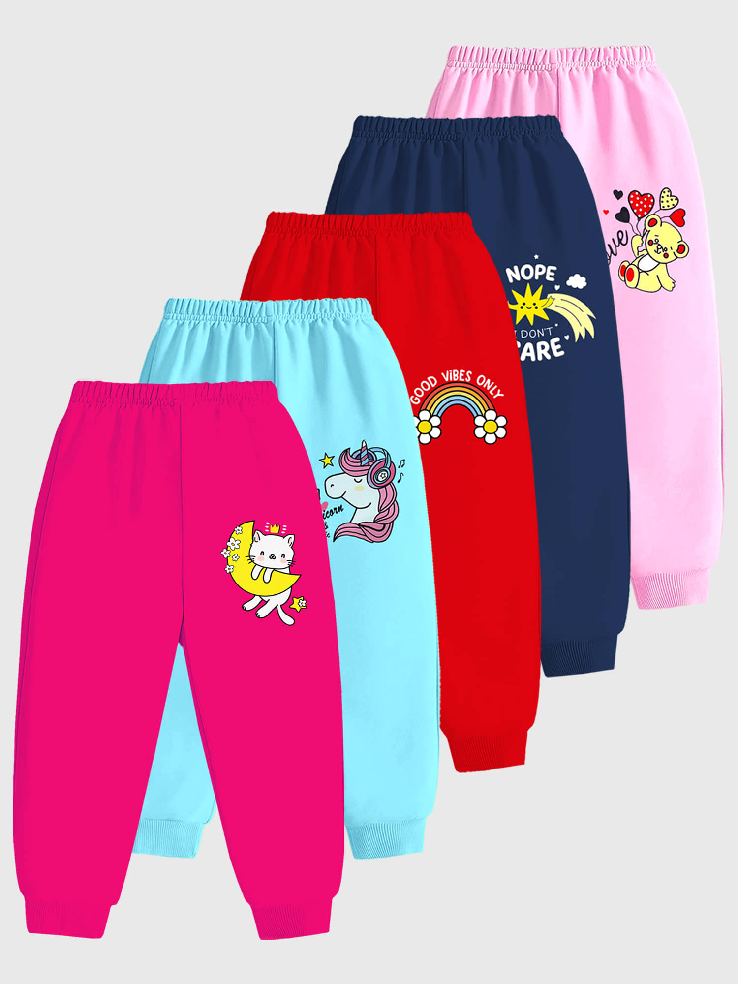 Kuchipoo Pack of 5 Girls Cotton Blend Trackpants ( Colors ) - Track Pants | Buy online on ZillyBuy