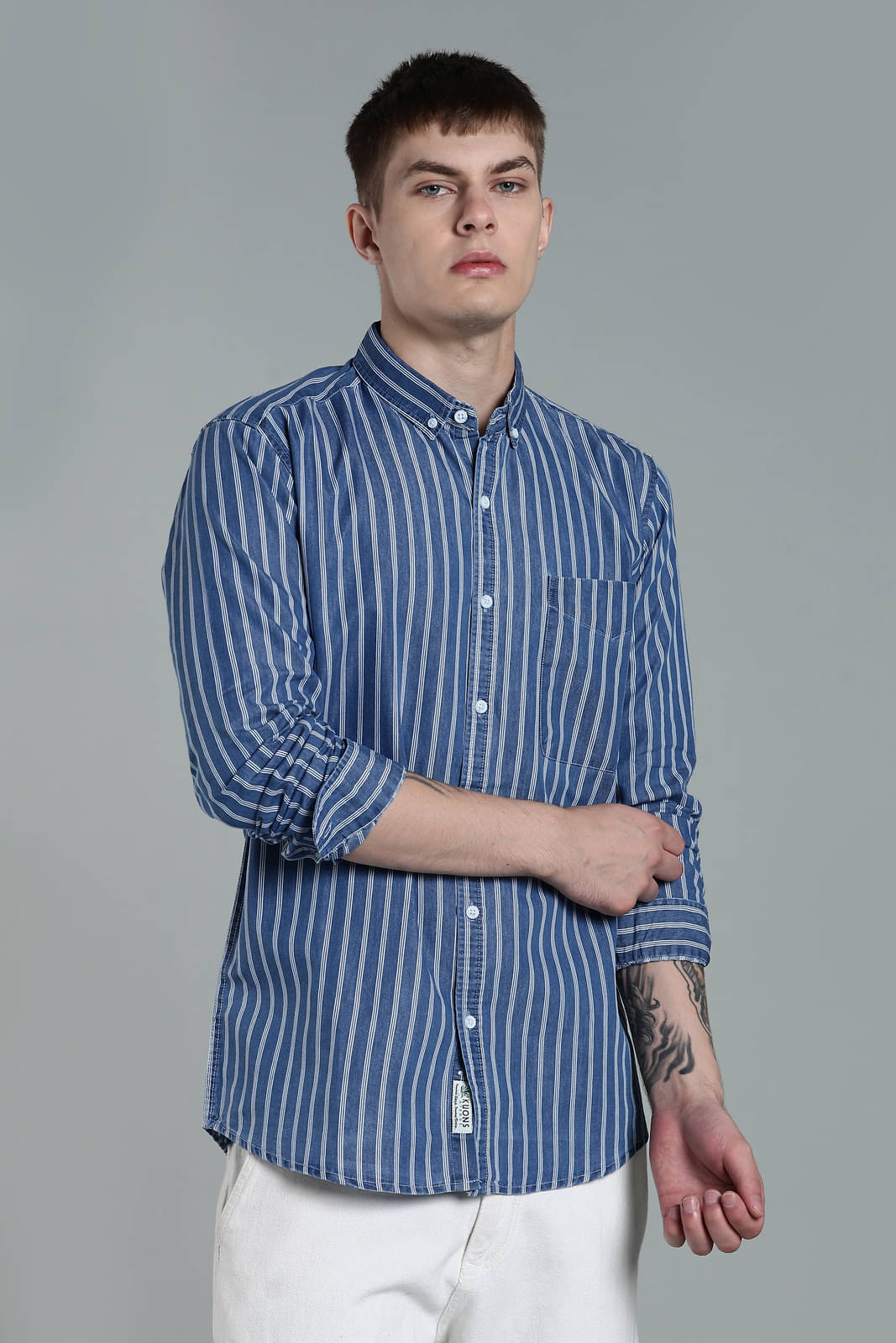     			Kuons Avenue Denim Regular Fit Striped Full Sleeves Men's Casual Shirt - Blue ( Pack of 1 )