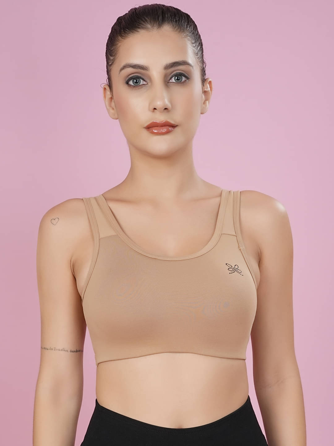 LACYLUXE Pack of 1 Cotton Blend Non Padded Sports Bra For Women ( Beige ) LACYLUXE Pack of 1 Cotton Blend Non Padded Sports Bra For Women ( Beige )