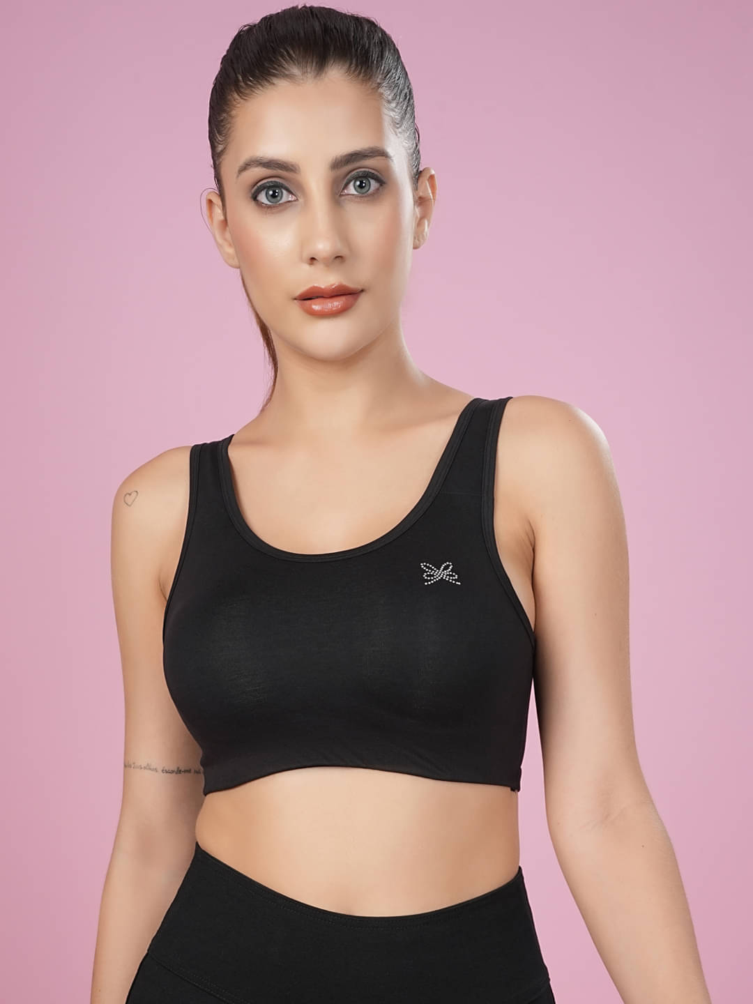     			LACYLUXE Pack of 1 Cotton Blend Non Padded Sports Bra For Women ( Black )