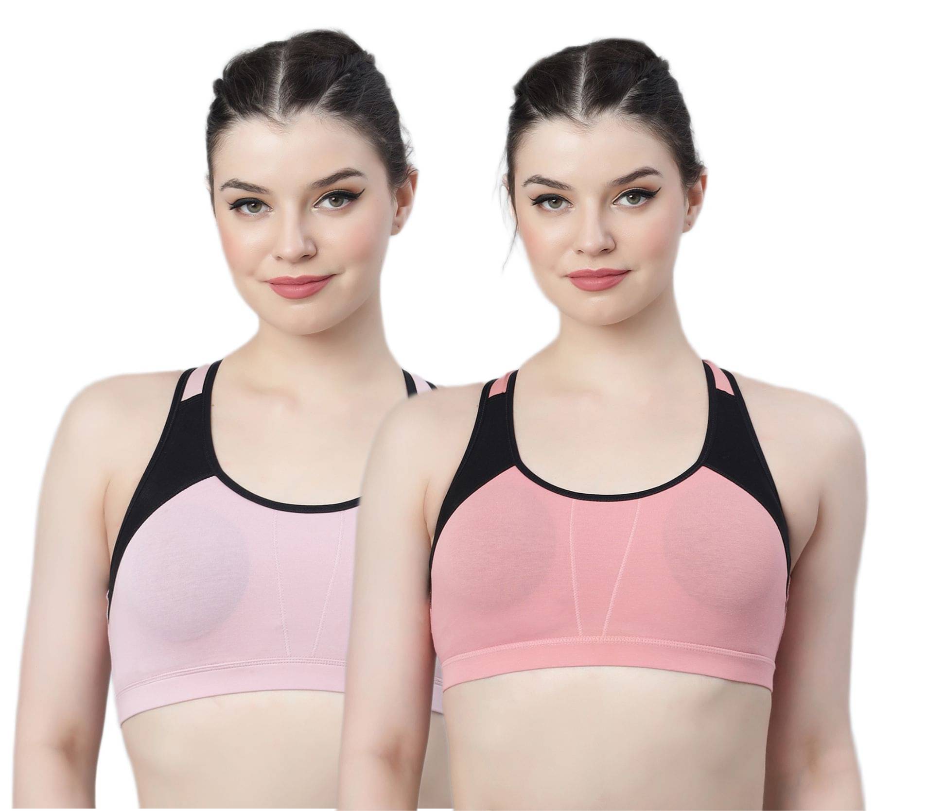LUXORA Pack of 2 Cotton Removable Padding Sports Bra For Women ( Pink,Peach )     			LUXORA Pack of 2 Cotton Removable Padding Sports Bra For Women ( Pink,Peach )