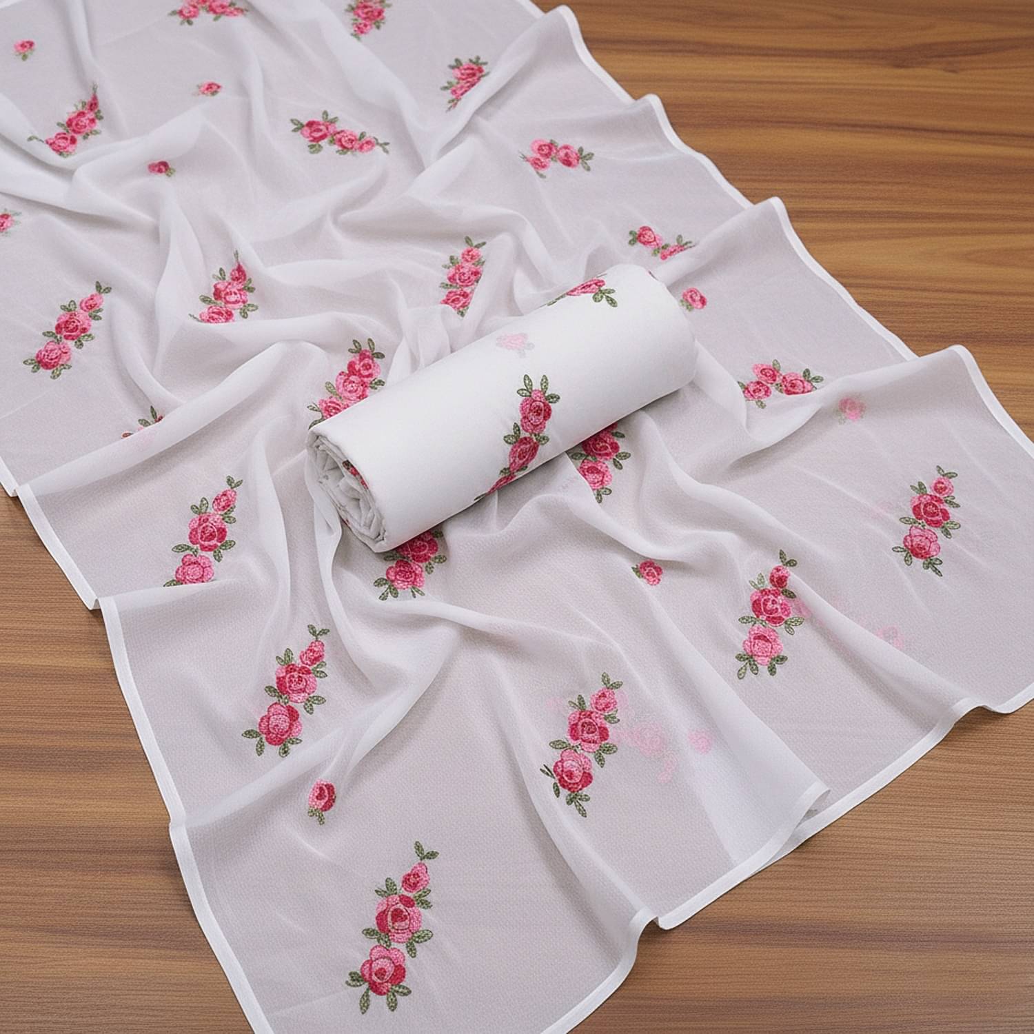     			Lady Shopi Georgette Embroidered Regular Saree With Unstitched Blouse Piece ( White )