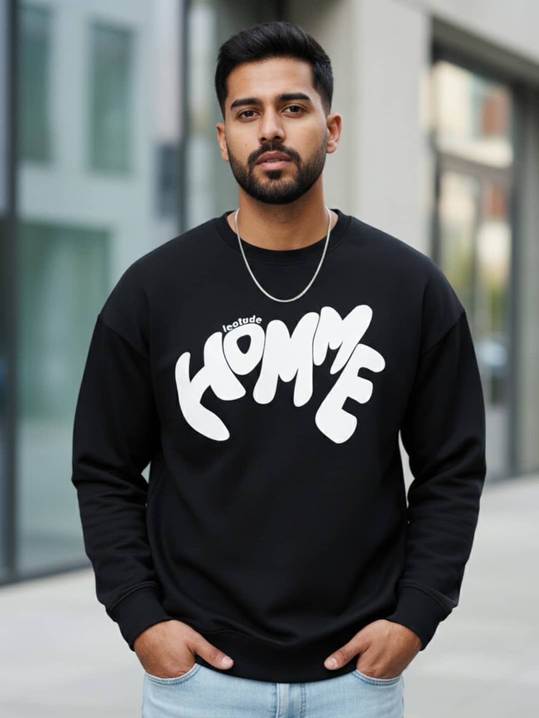 Leotude Men Cotton Blend Oversized Fit Printed T-Shirt ( Black )