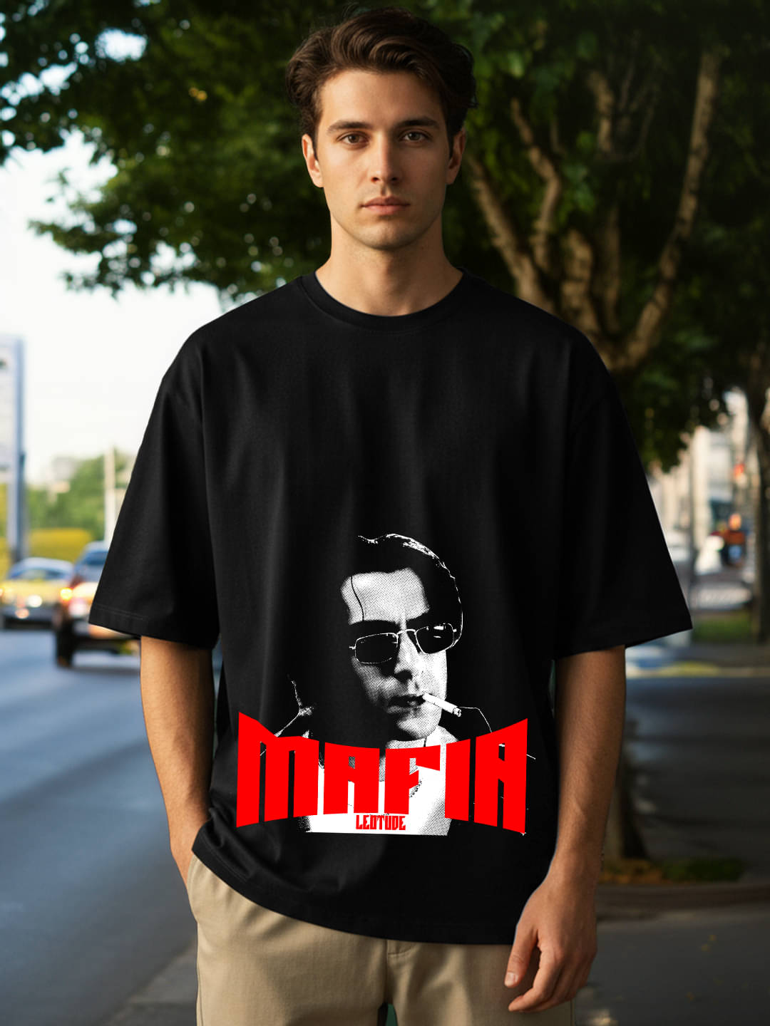 Leotude Men Cotton Blend Oversized Fit Printed T-Shirt ( Black ) Leotude Men Cotton Blend Oversized Fit Printed T-Shirt ( Black )