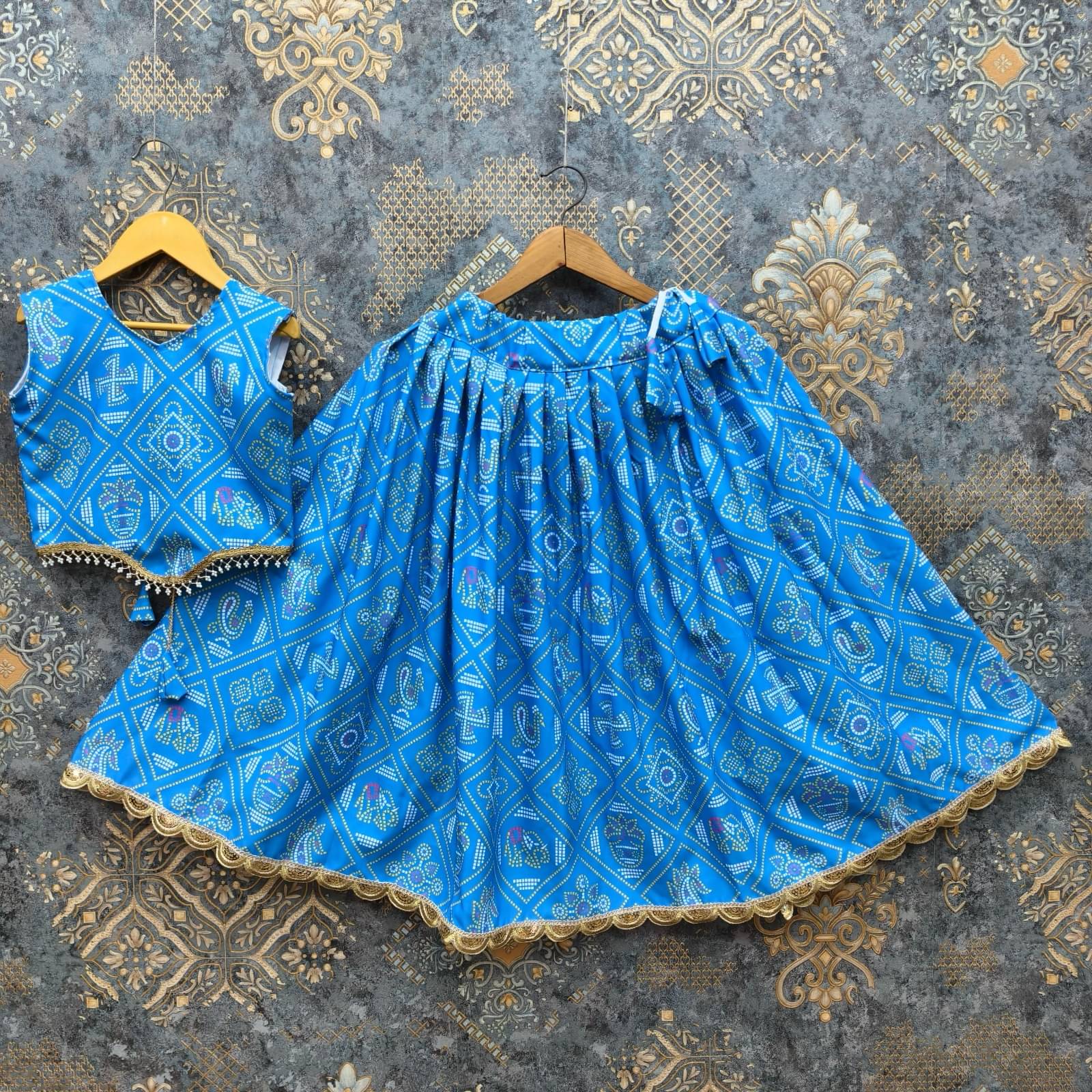     			Maruti Creation Rayon Lehenga Choli Set For Girls ( Pack of 1 , Blue )