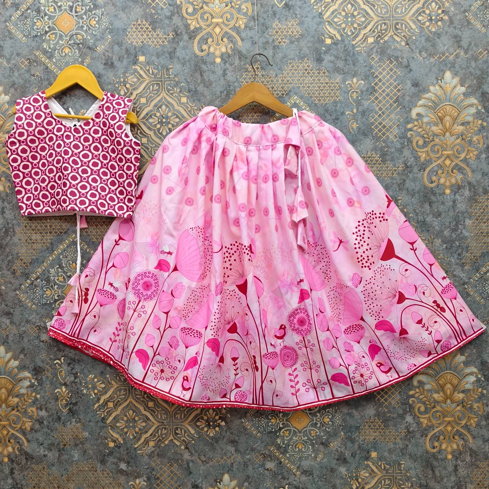     			Maruti Creation Rayon Lehenga Choli Set For Girls ( Pack of 1 , Pink )