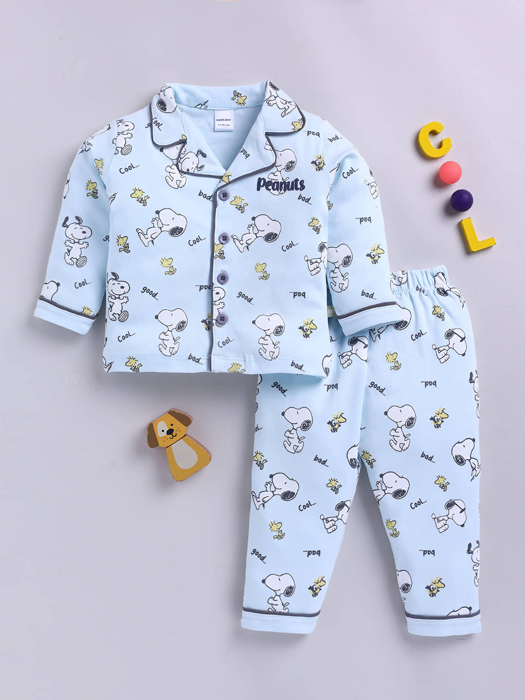 Mom's Love Pack of 1 Baby Boys 100% Cotton Nightsuit ( Blue )     			Mom's Love Pack of 1 Baby Boys 100% Cotton Nightsuit ( Blue )