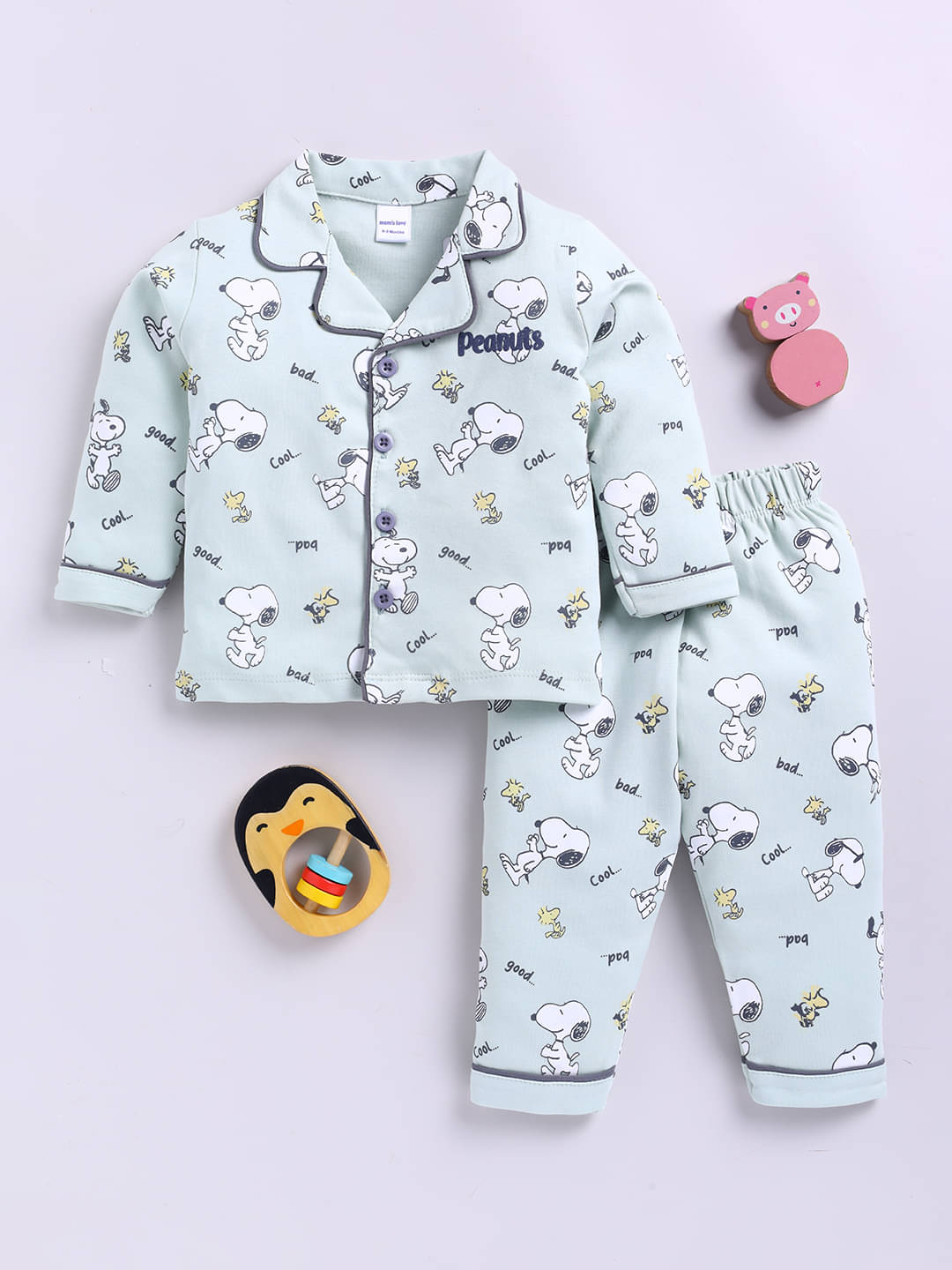     			Mom's Love Pack of 1 Baby Boys 100% Cotton Nightsuit ( Green )
