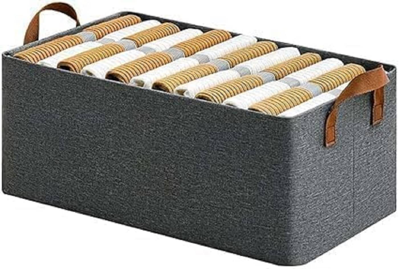     			PRIMIYARA  PACK OF 1 Wardrobe Organizer for Clothes with Metal Frame Rectangle Storage Baskets for Clothing Fabric Storage Box with Handles Shelf Basket for Storage Clothes Pants Jeans Sweater