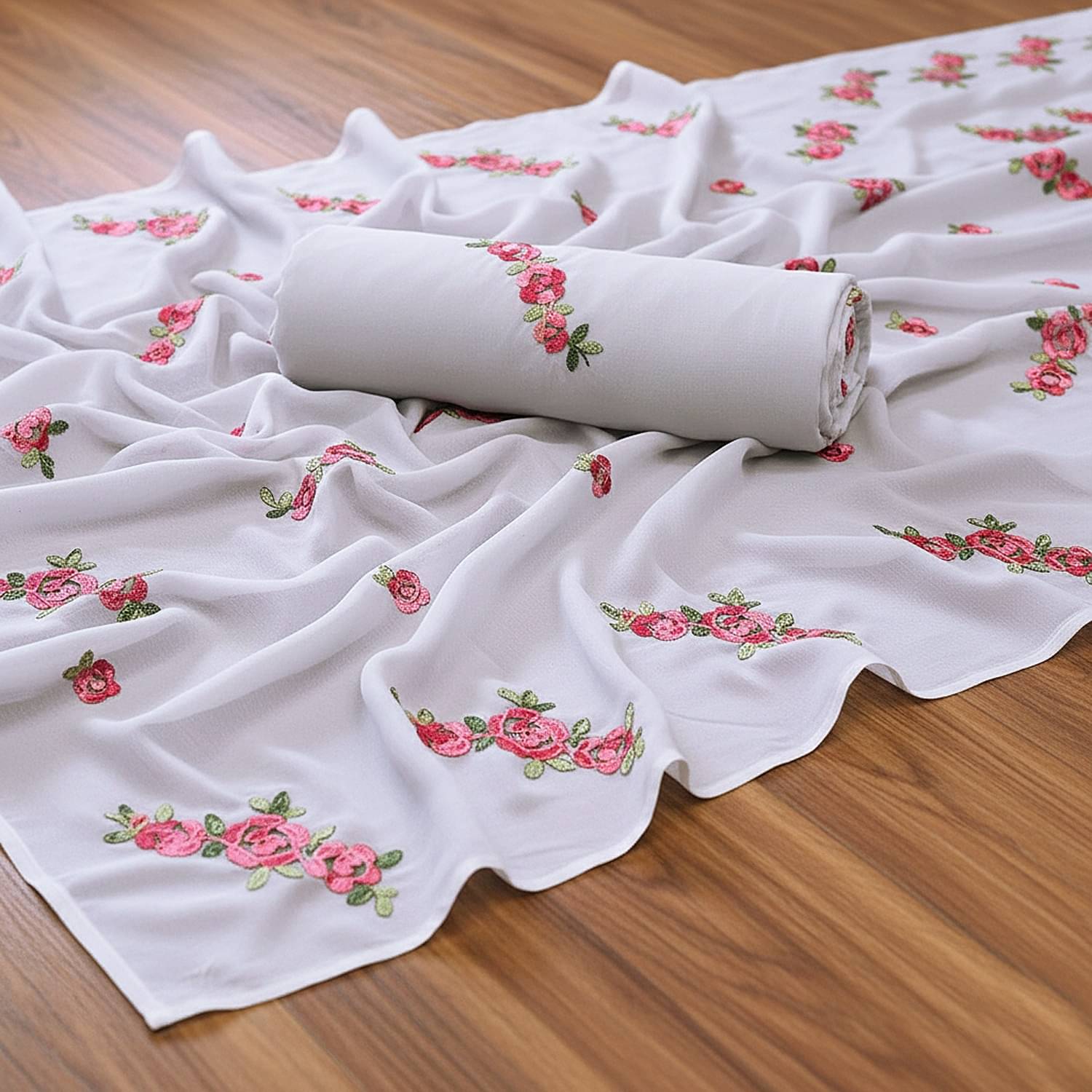 SATVASHIV Georgette Embroidered Regular Saree With Unstitched Blouse Piece ( White ) SATVASHIV Georgette Embroidered Regular Saree With Unstitched Blouse Piece ( White )