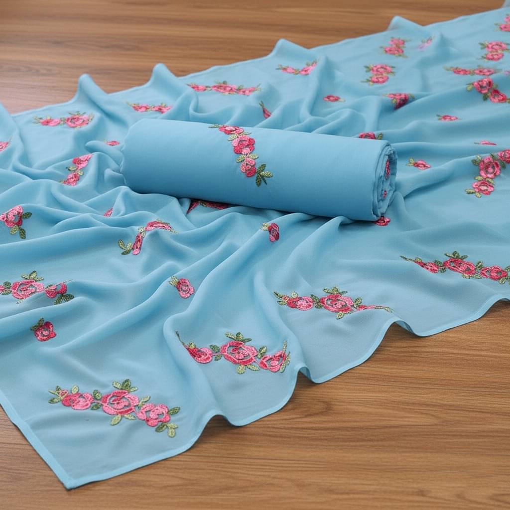     			SATVASHIV Georgette Embroidered Regular Saree With Unstitched Blouse Piece ( Sky Blue )