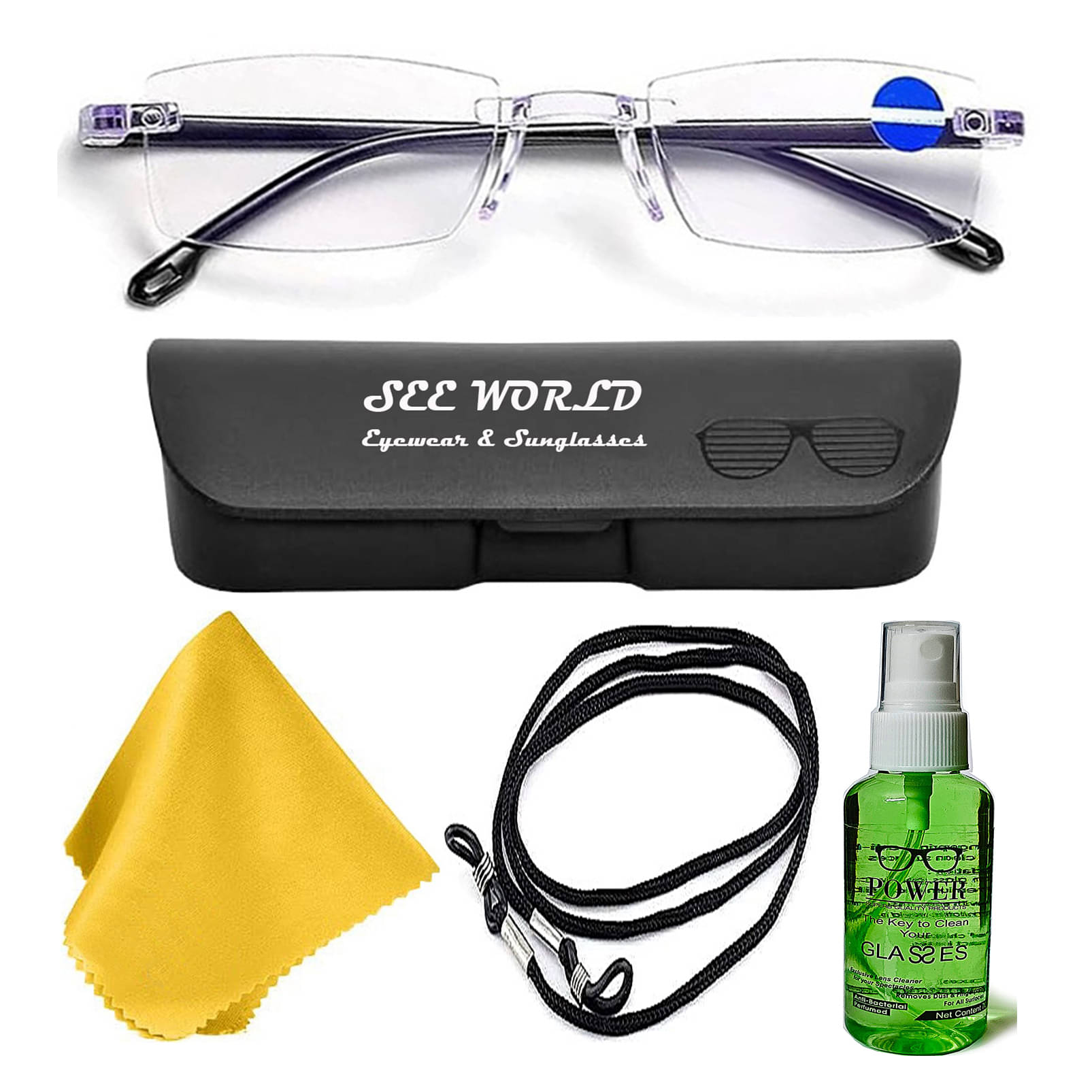     			SEE-WORLD Rectangle Rimless Reading Glasses