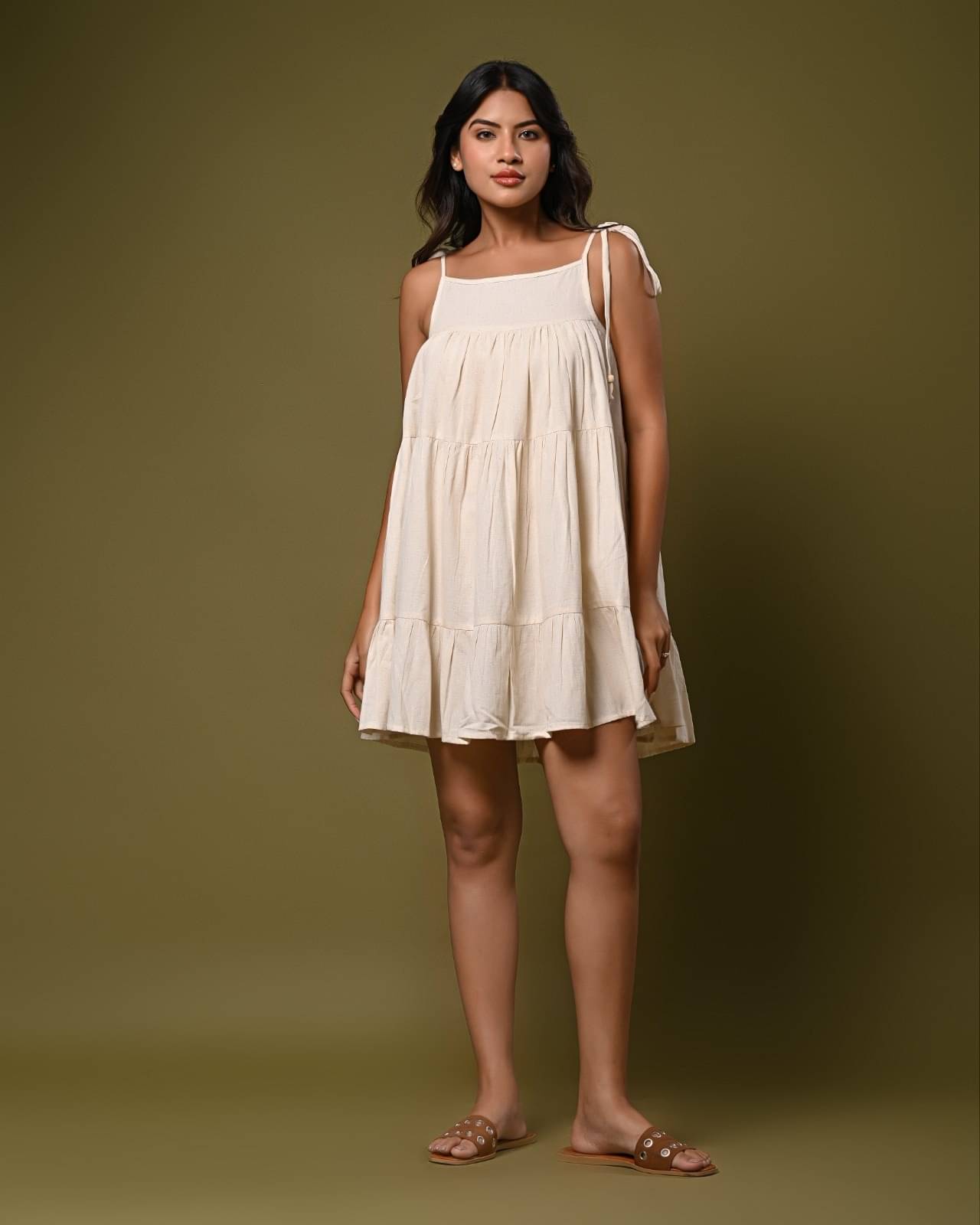 SEREN MILANO Women Cotton Solid A-line Dress ( White ) SEREN MILANO Women Cotton Solid A-line Dress ( White )