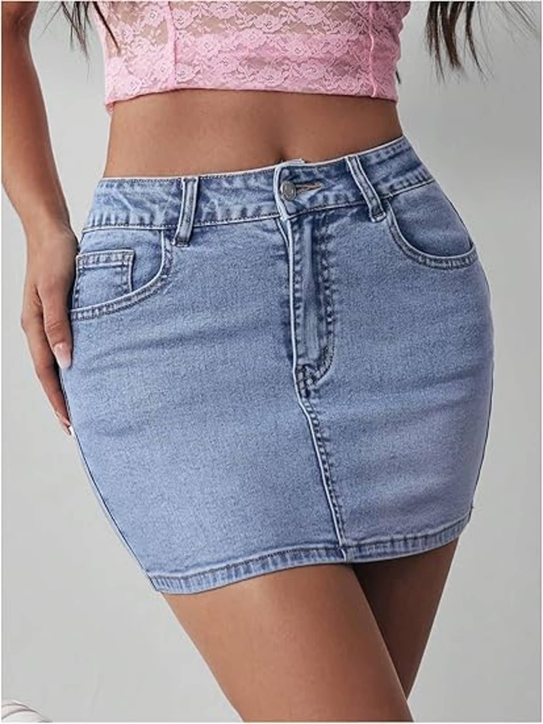 SHINE N' SHOW Blue Denim Women's Straight Skirts ( Pack of 1 )