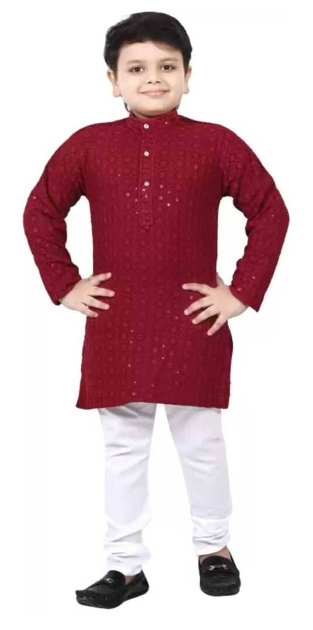 SM glob Boys Cotton Blend Maroon Kurta Pyjama Set ( Pack of 1 ) SM glob Boys Cotton Blend Maroon Kurta Pyjama Set ( Pack of 1 )