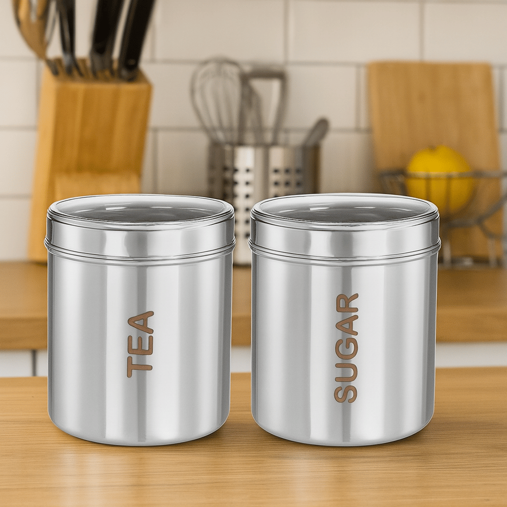 STEEPLE Tea Sugar Container Steel Silver Tea/Coffee/Sugar Container ( Set of 2 ) STEEPLE Tea Sugar Container Steel Silver Tea/Coffee/Sugar Container ( Set of 2 )