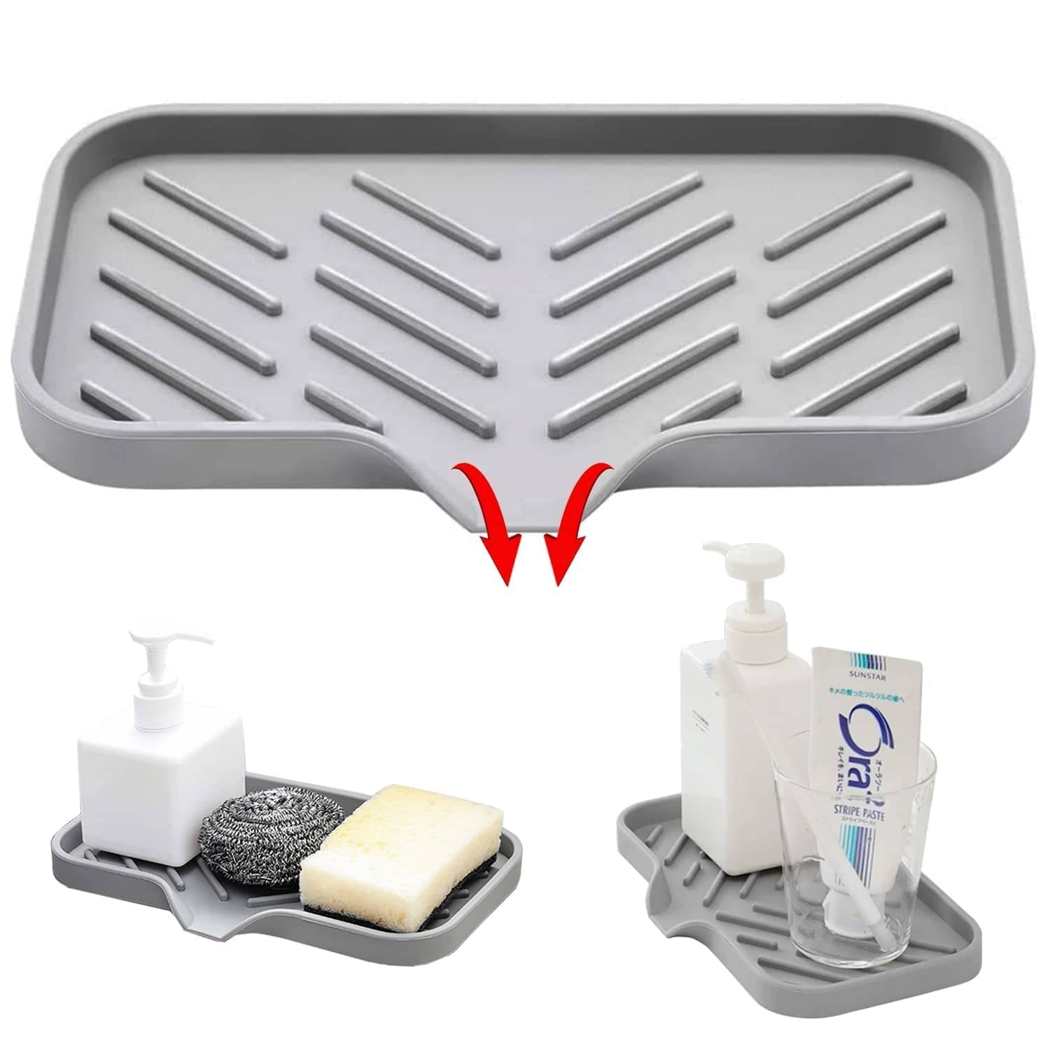     			Silicone Kitchen Soap Tray, Kitchen Sink Tray Sponge Tray Dish Sponge Holder, Sink Caddy Organizer for Dish Soap Bottle, Soap Dispenser, Scrubber Brushes, Bathroom Soap Holder