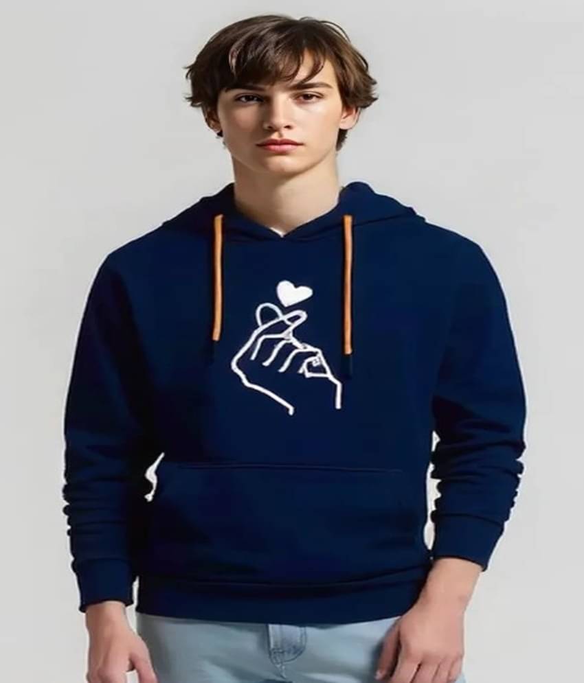 Stelino Fleece Hooded Men's Sweatshirt - Navy Blue ( Pack of 1 ) Stelino Fleece Hooded Men's Sweatshirt - Navy Blue ( Pack of 1 )