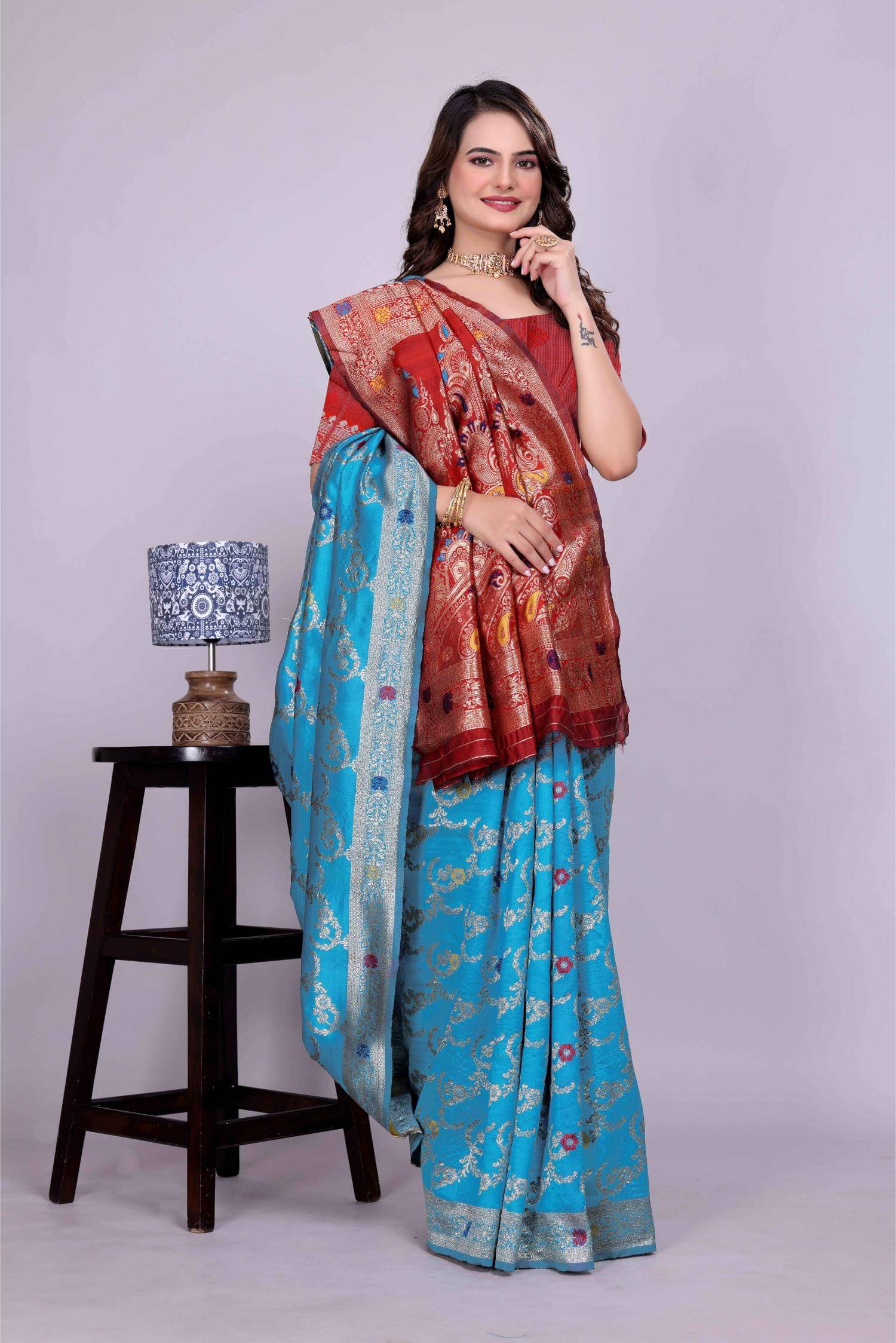 Suali Silk Woven Design Banarasi saree With Unstitched Blouse Piece ( Light Blue ) Suali Silk Woven Design Banarasi saree With Unstitched Blouse Piece ( Light Blue )