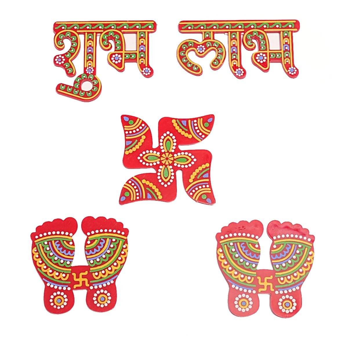 "Tiny Shiny shubh labh for Door Entrance with laxmi feet(charan),satiya/Swastik Stickers for Diwali Decorations     			"Tiny Shiny shubh labh for Door Entrance with laxmi feet(charan),satiya/Swastik Stickers for Diwali Decorations
