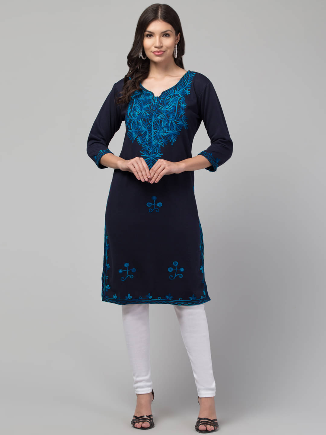     			Trend Level Women Woollen Embroidered Straight Kurti ( Navy Blue )