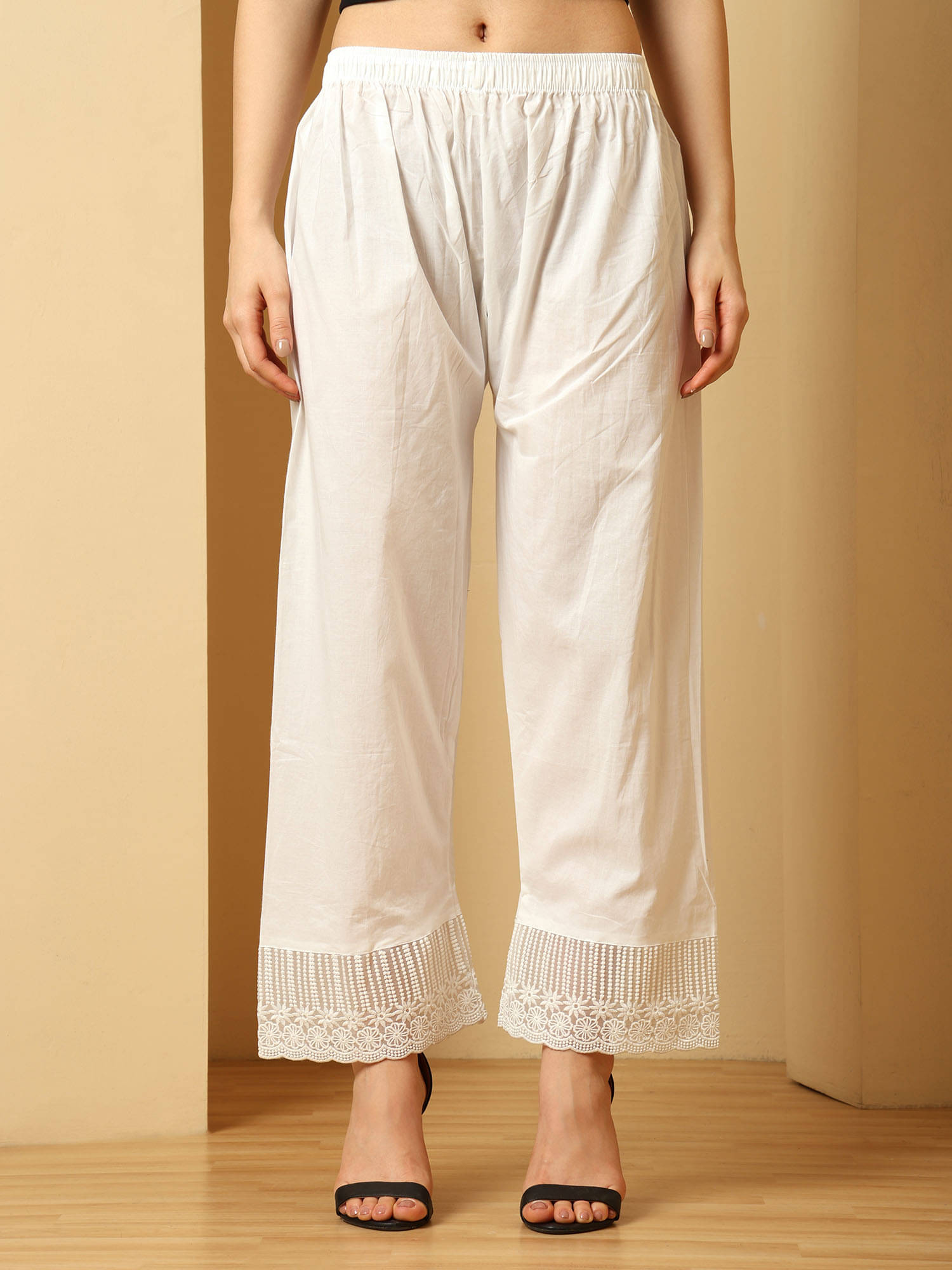 Urban Kanya Women Cotton Solid Palazzos ( White ) Urban Kanya Women Cotton Solid Palazzos ( White )