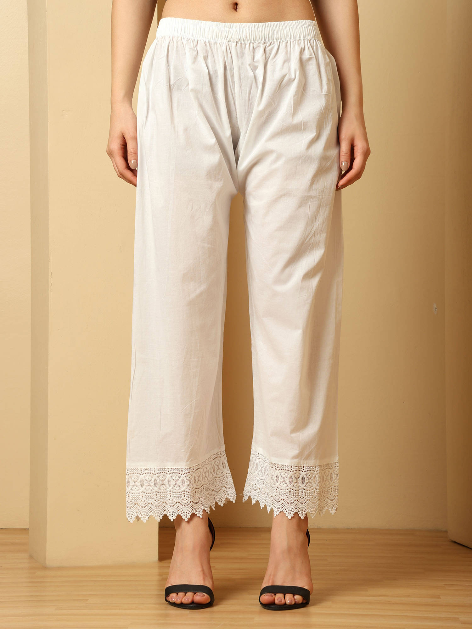 Urban Kanya Women Cotton Solid Palazzos ( White ) Urban Kanya Women Cotton Solid Palazzos ( White )