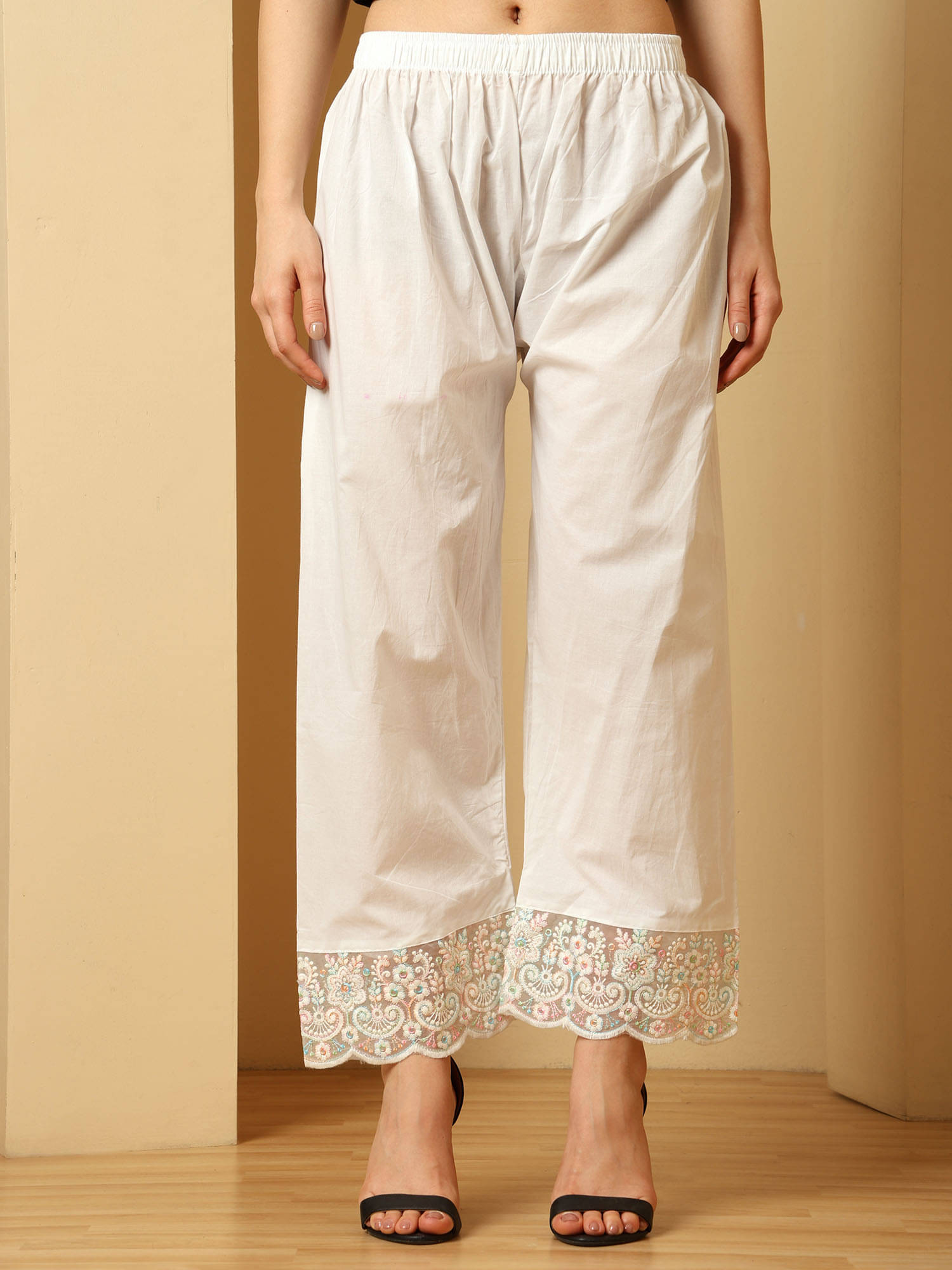 Urban Kanya Women Cotton Solid Palazzos ( White ) Urban Kanya Women Cotton Solid Palazzos ( White )