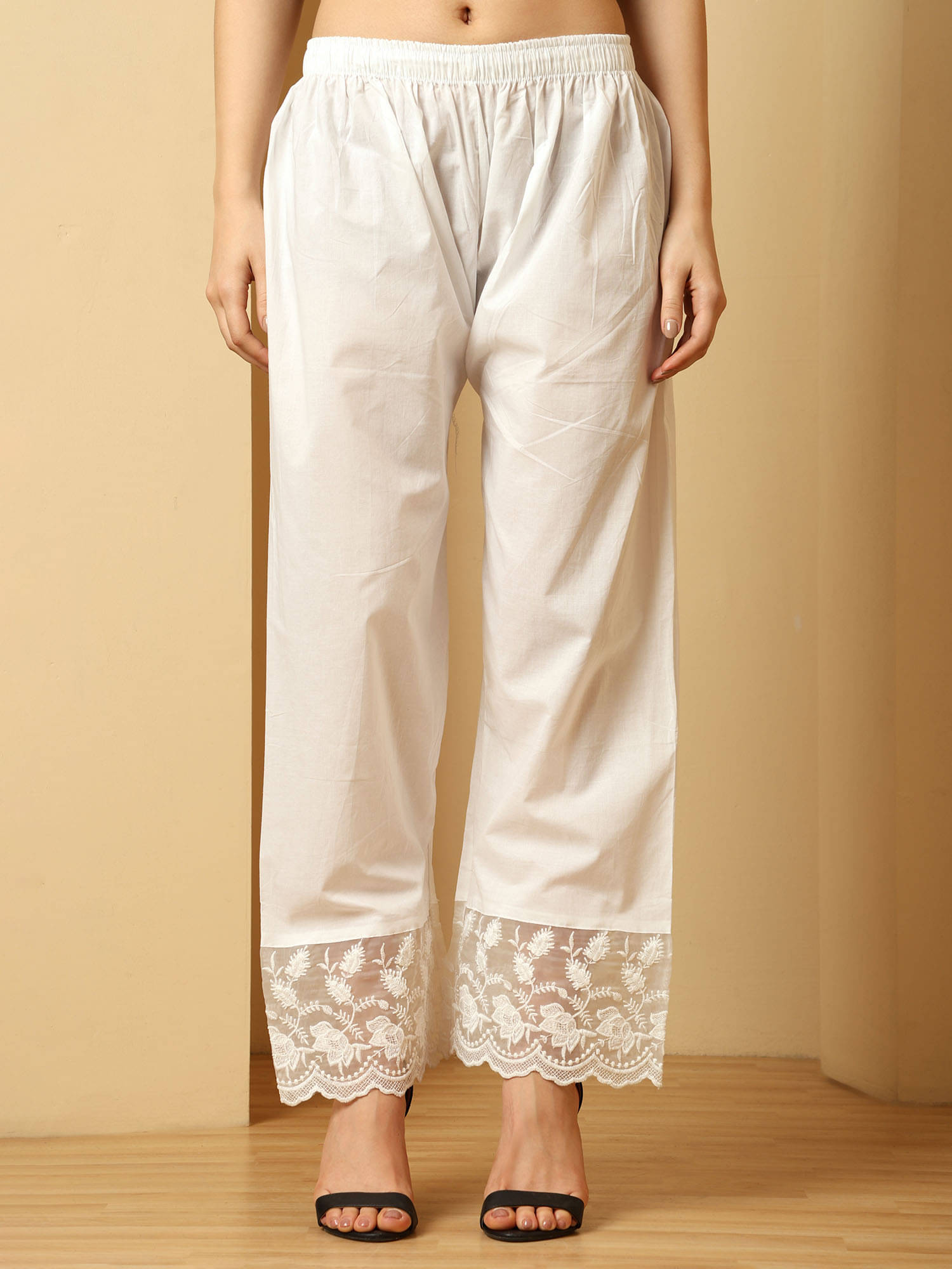 Urban Kanya Women Cotton Solid Palazzos ( White ) Urban Kanya Women Cotton Solid Palazzos ( White )