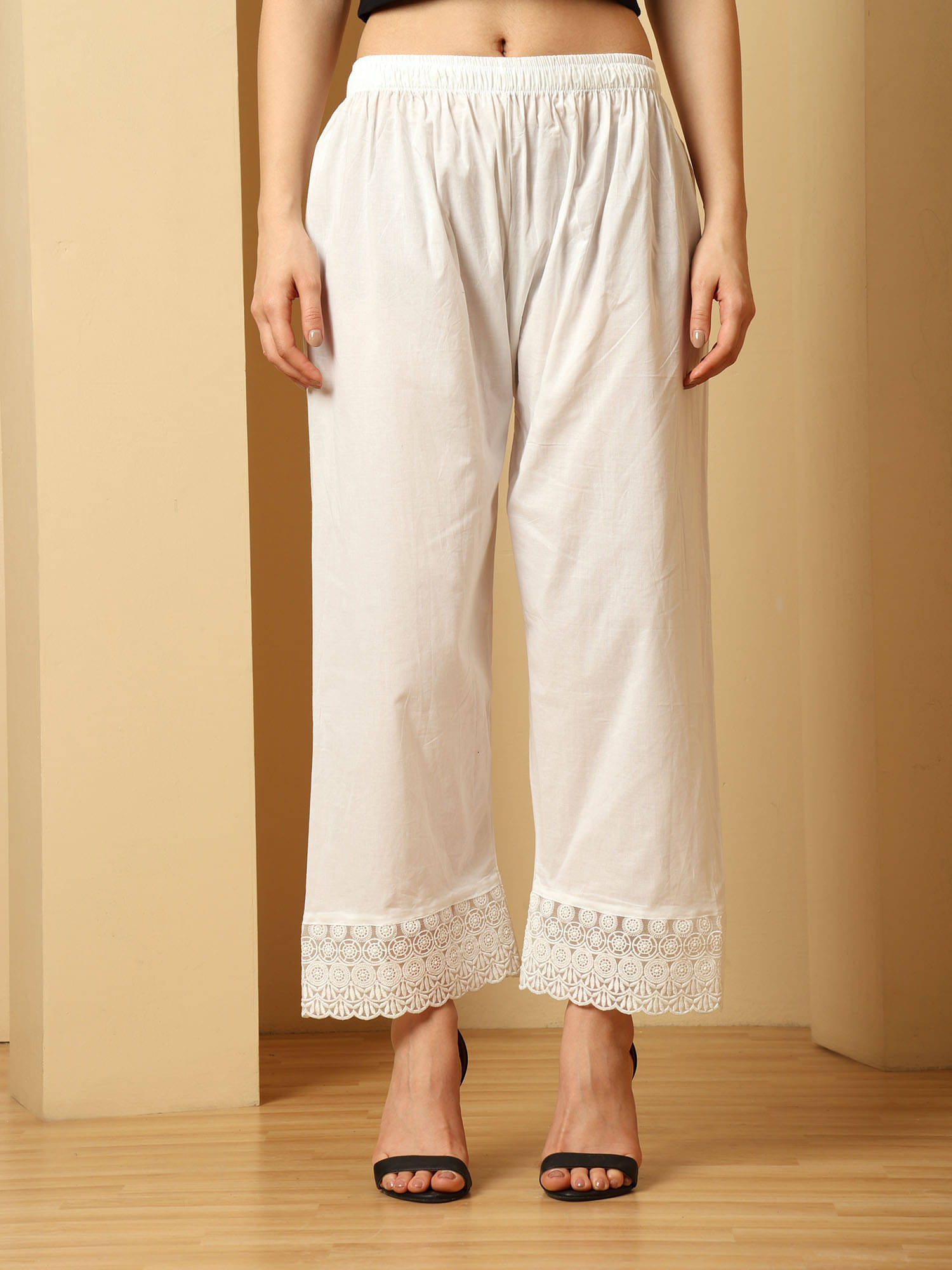 Urban Kanya Women Cotton Solid Palazzos ( White ) Urban Kanya Women Cotton Solid Palazzos ( White )