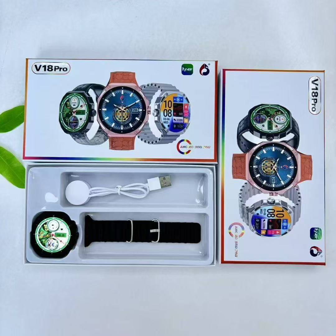     			V18 Pro Max Smart Watch With 320x240 Hd Ips Screen, Heart Rate Tracker, And Multi-color Straps For Unisex Android & Ios Users