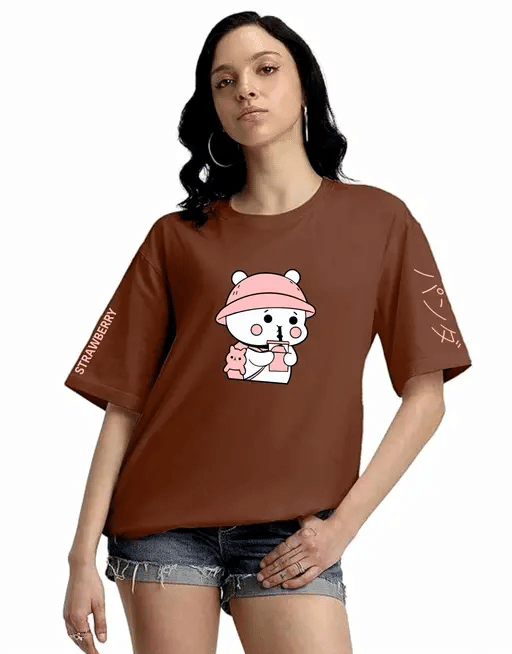 VAN STYLO Women Cotton Blend Printed Regular Fit Round Neck T-Shirt ( Brown ) VAN STYLO Women Cotton Blend Printed Regular Fit Round Neck T-Shirt ( Brown )