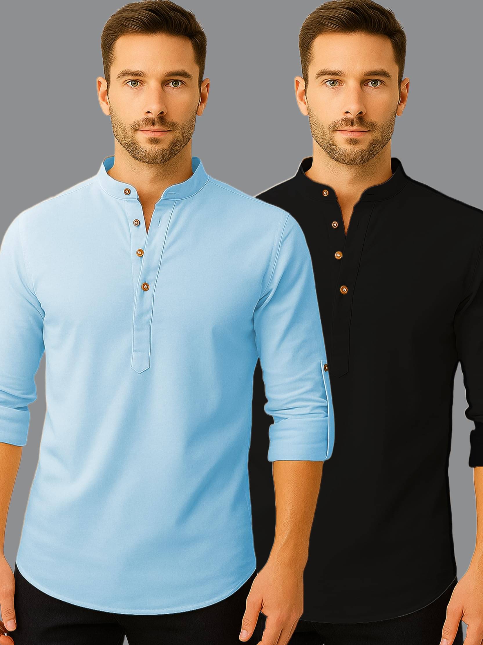 Vashuqi Sky Blue Cotton Blend Men's Shirt Style Kurta ( Pack of 2 ) Vashuqi Sky Blue Cotton Blend Men's Shirt Style Kurta ( Pack of 2 )
