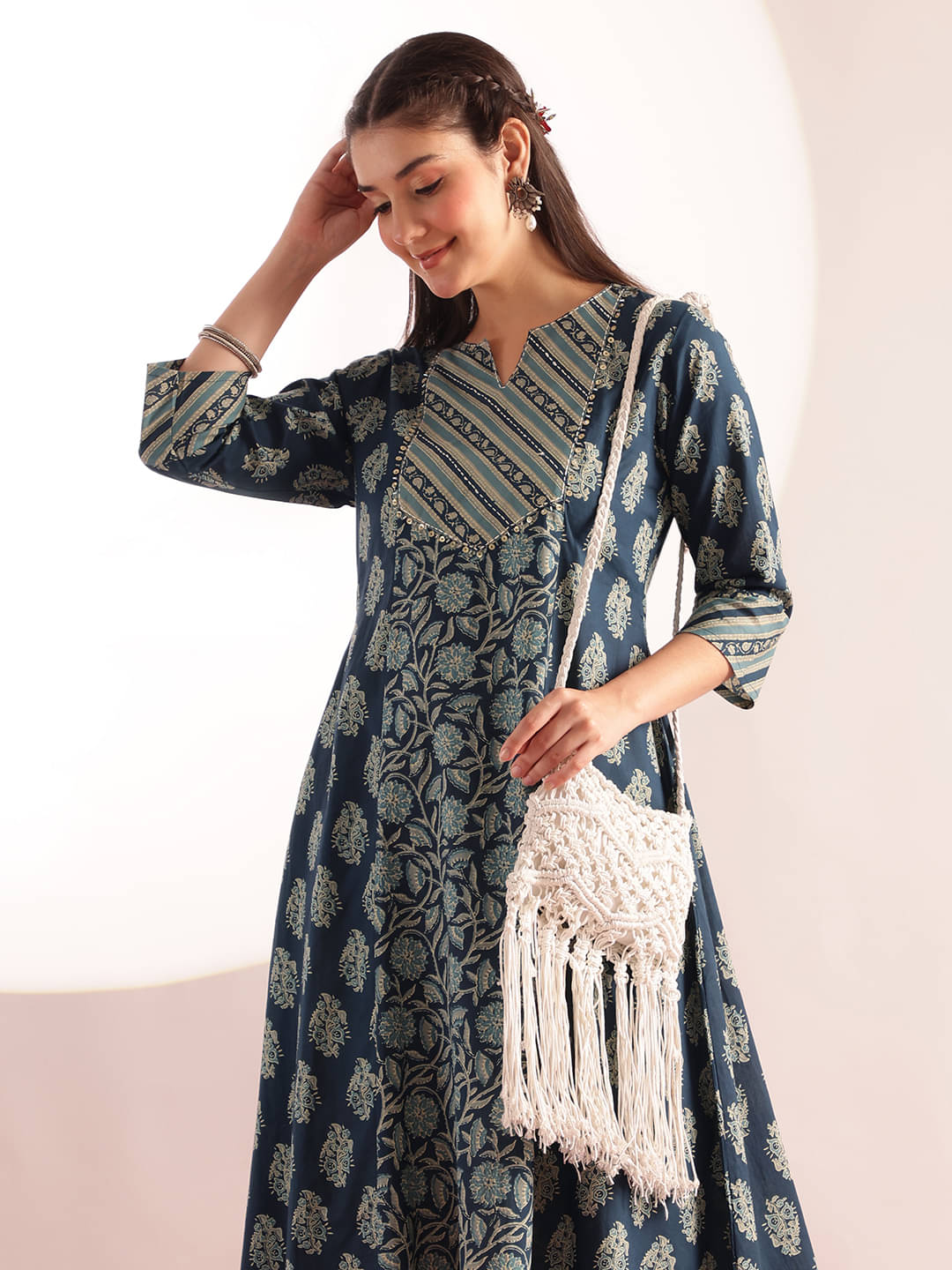 Vbuyz Women Cotton Embellished Flared Kurti ( Light Blue ) Vbuyz Women Cotton Embellished Flared Kurti ( Light Blue )