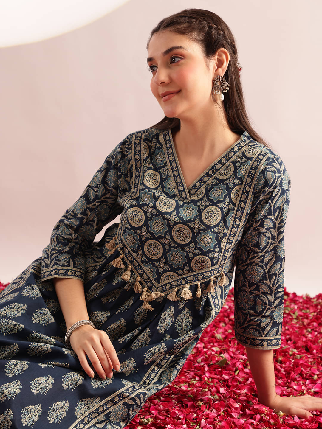 Vbuyz Women Cotton Embellished Flared Kurti ( Light Blue ) Vbuyz Women Cotton Embellished Flared Kurti ( Light Blue )